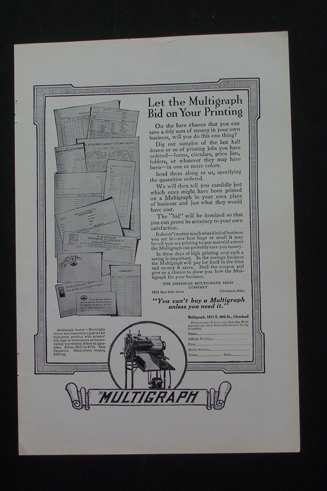 1916 The Multigraph with Bid on your Printing