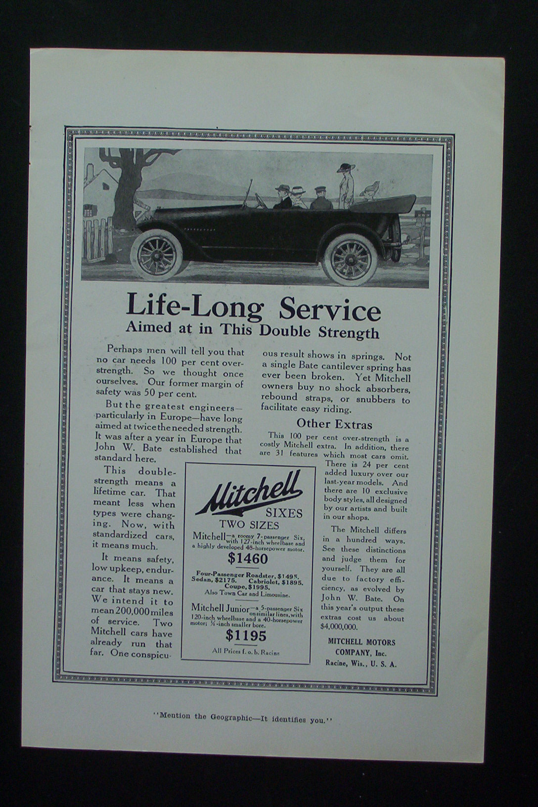 1917 Mitchell Sixes with Picture of a Car
