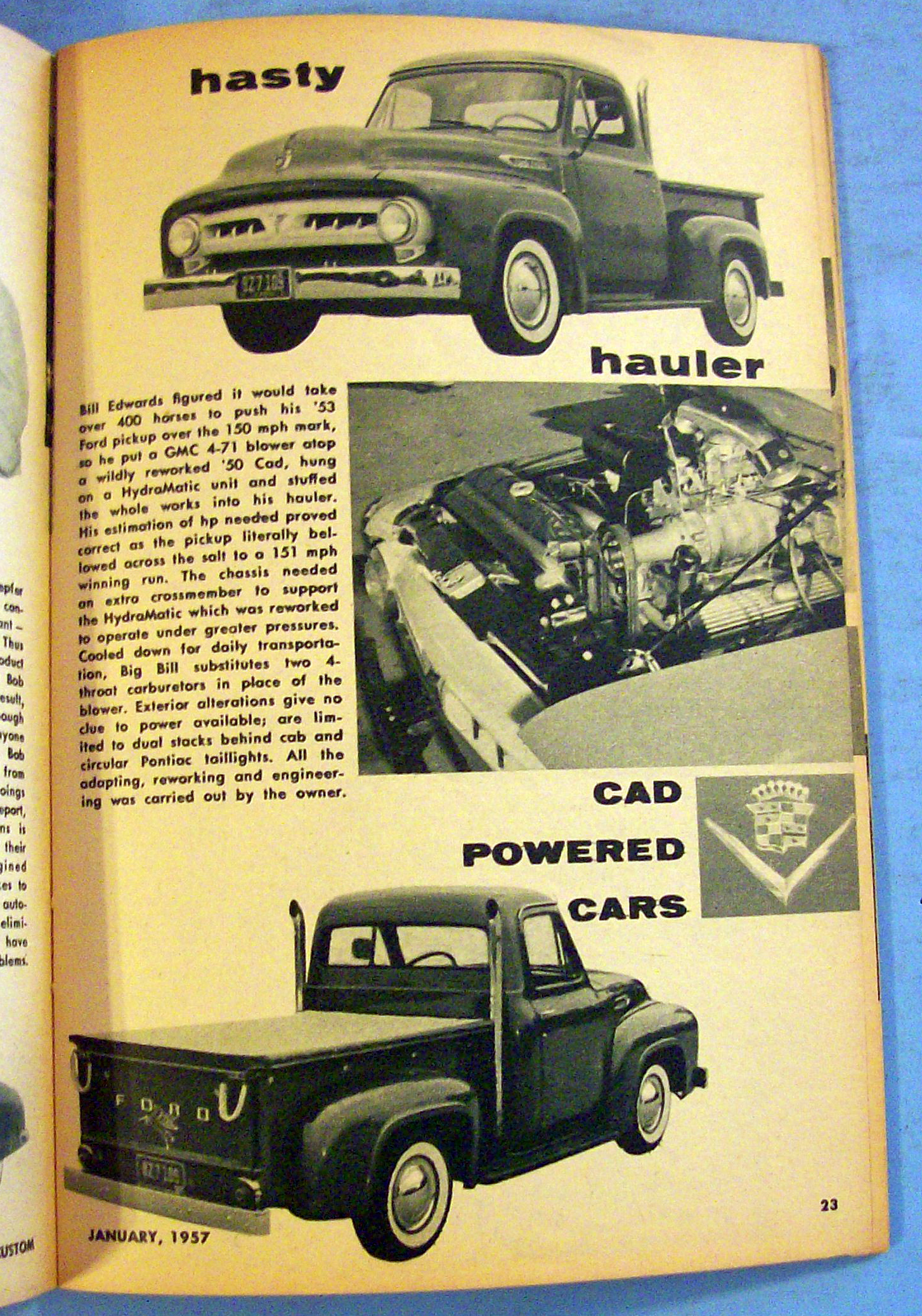 Rod & Custom January 1957 Cad-Powered Cars