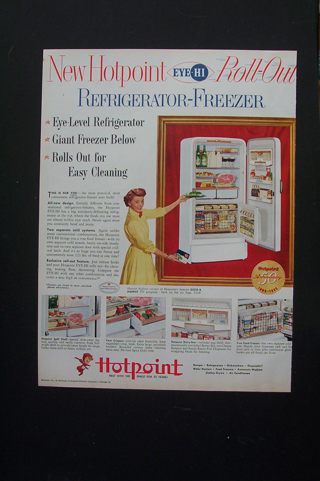 1955 Hotpoint Refrigerator/Freezer with Harriet Nelson