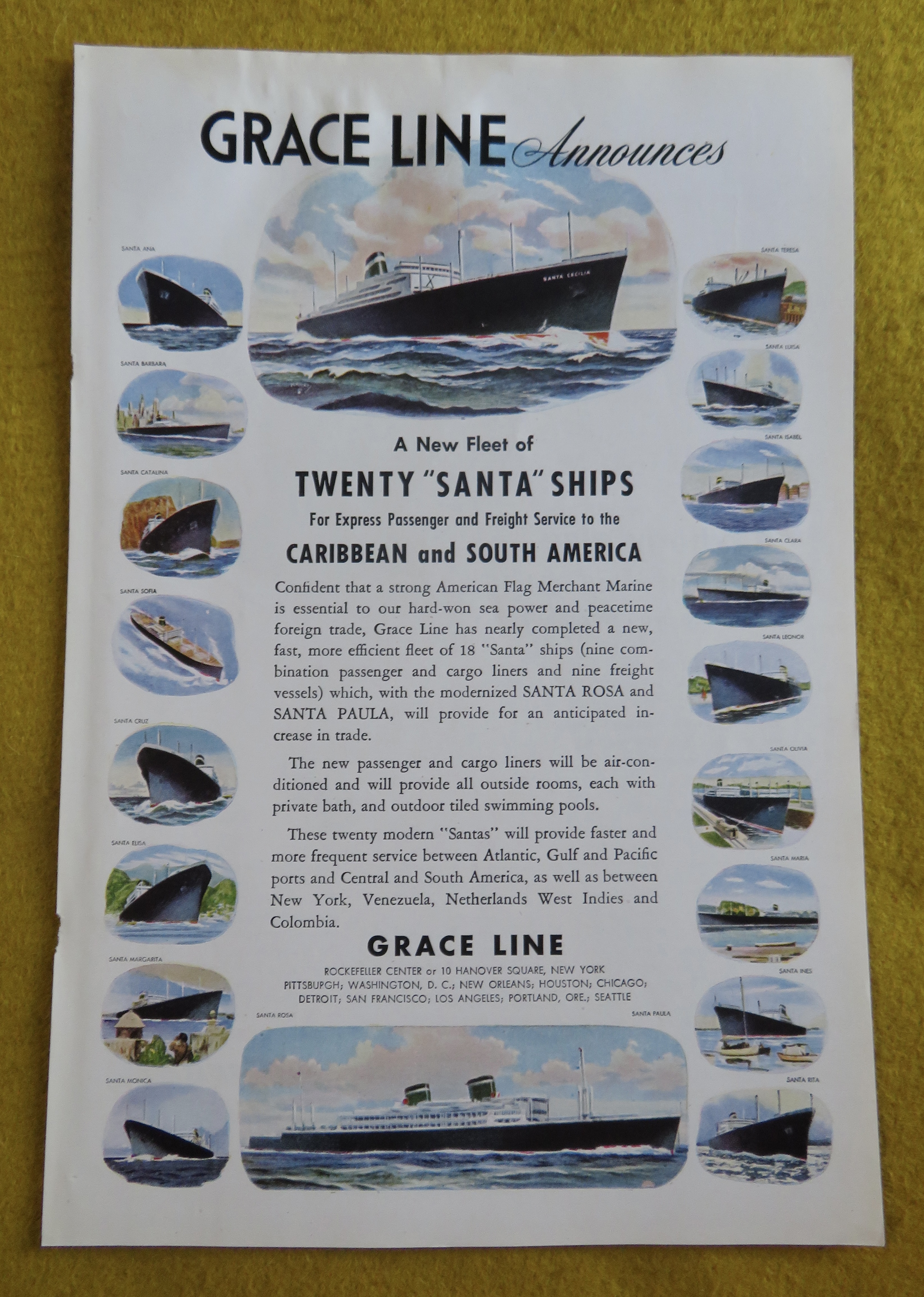 1946 Grace Line with New Fleet Of 20 Santa Ships