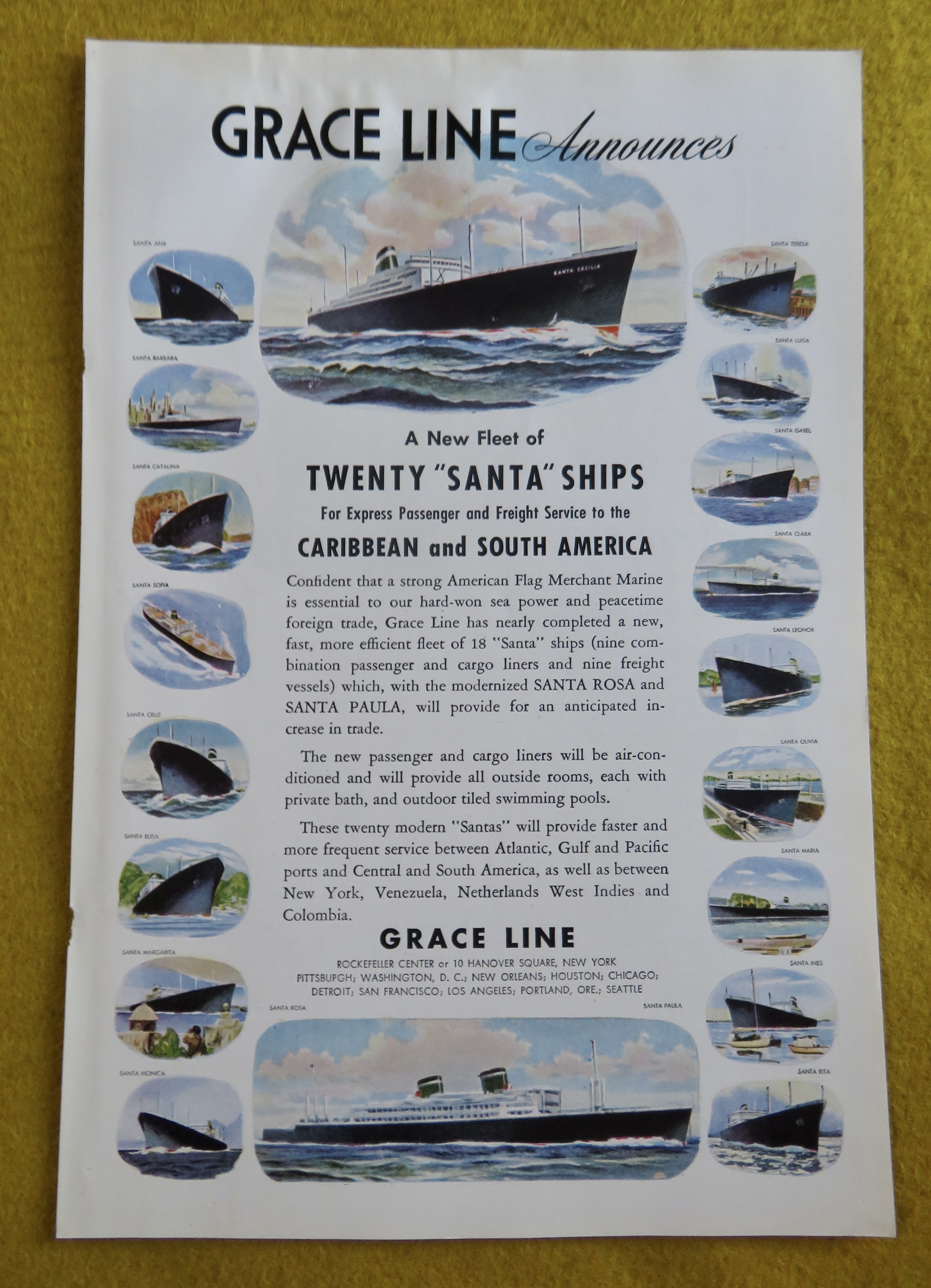 1946 Grace Line with New Fleet Of 20 Santa Ships