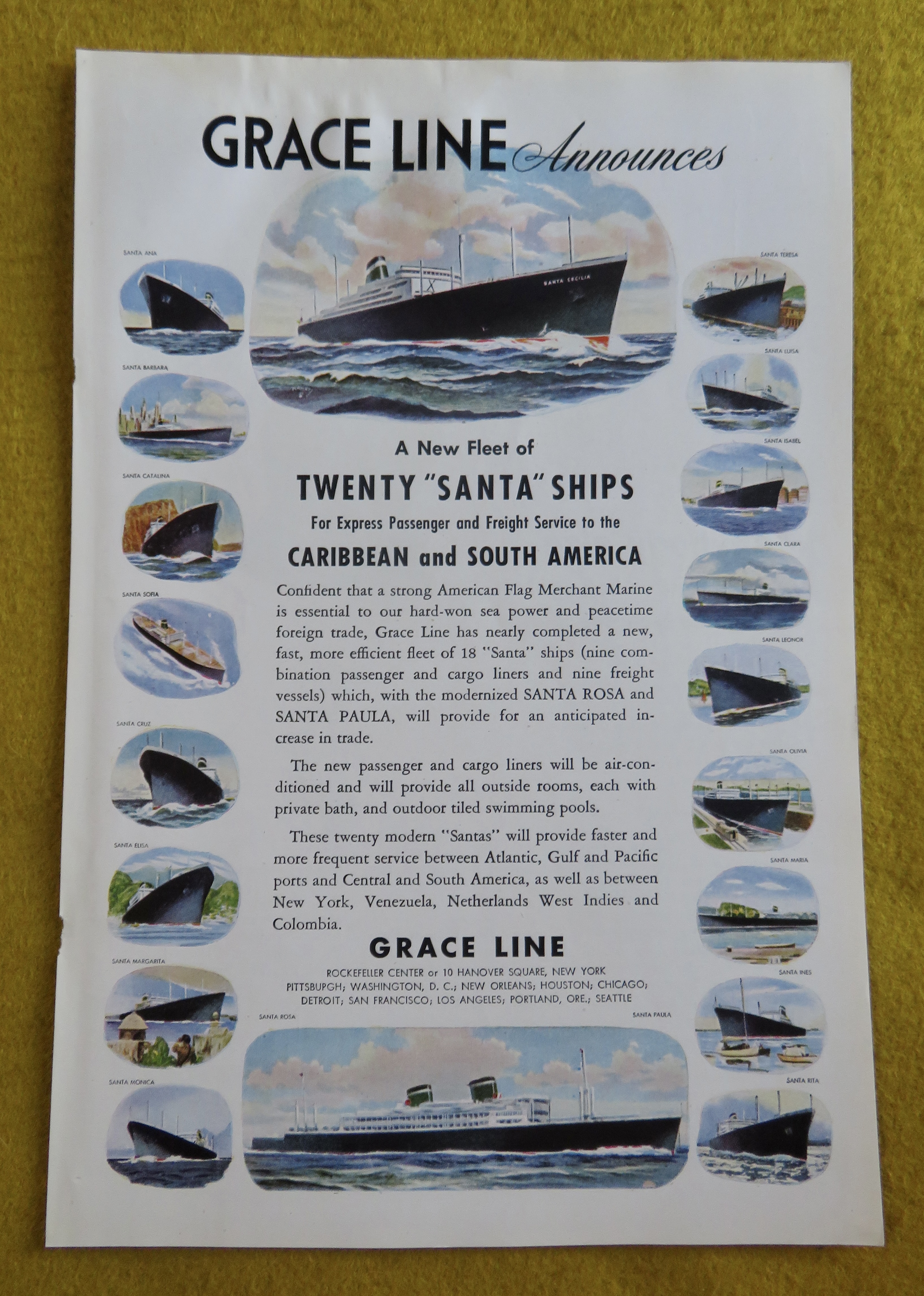 1946 Grace Line with New Fleet Of 20 Santa Ships