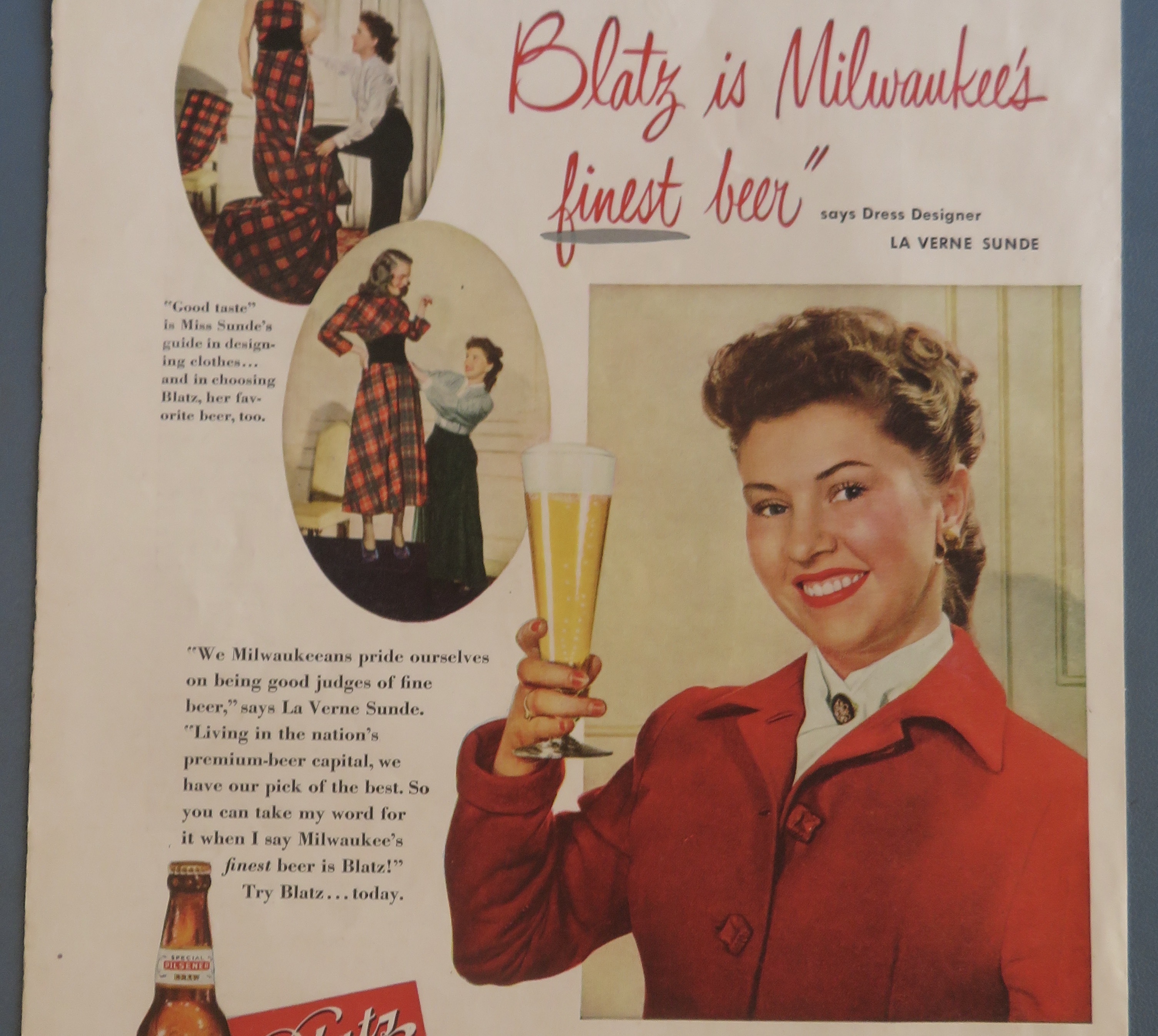 1949 Blatz Beer with Dress Designer La Verne Sunde
