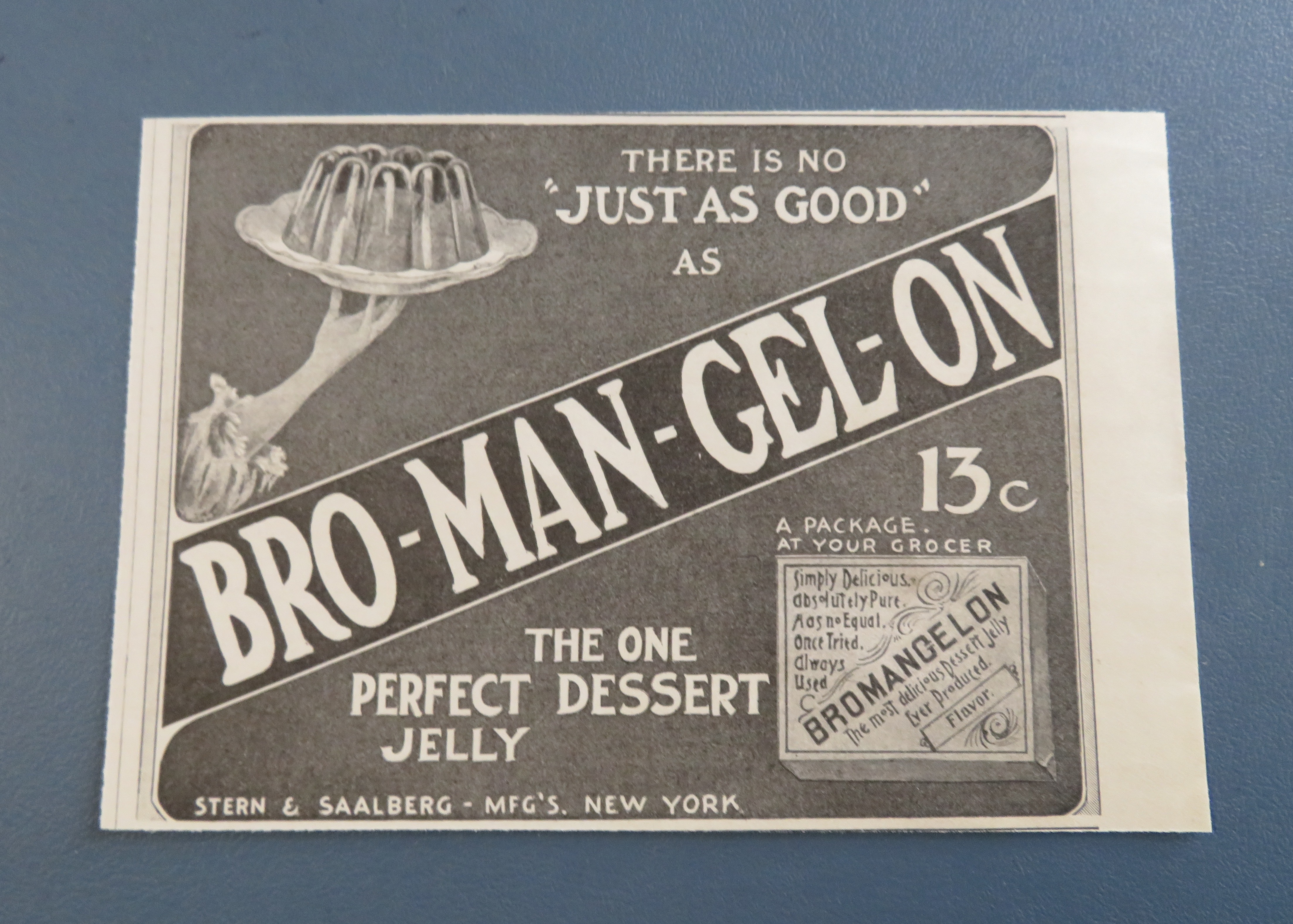 1904 Bro Man Gel On with Hand Holding Jell-O Mold