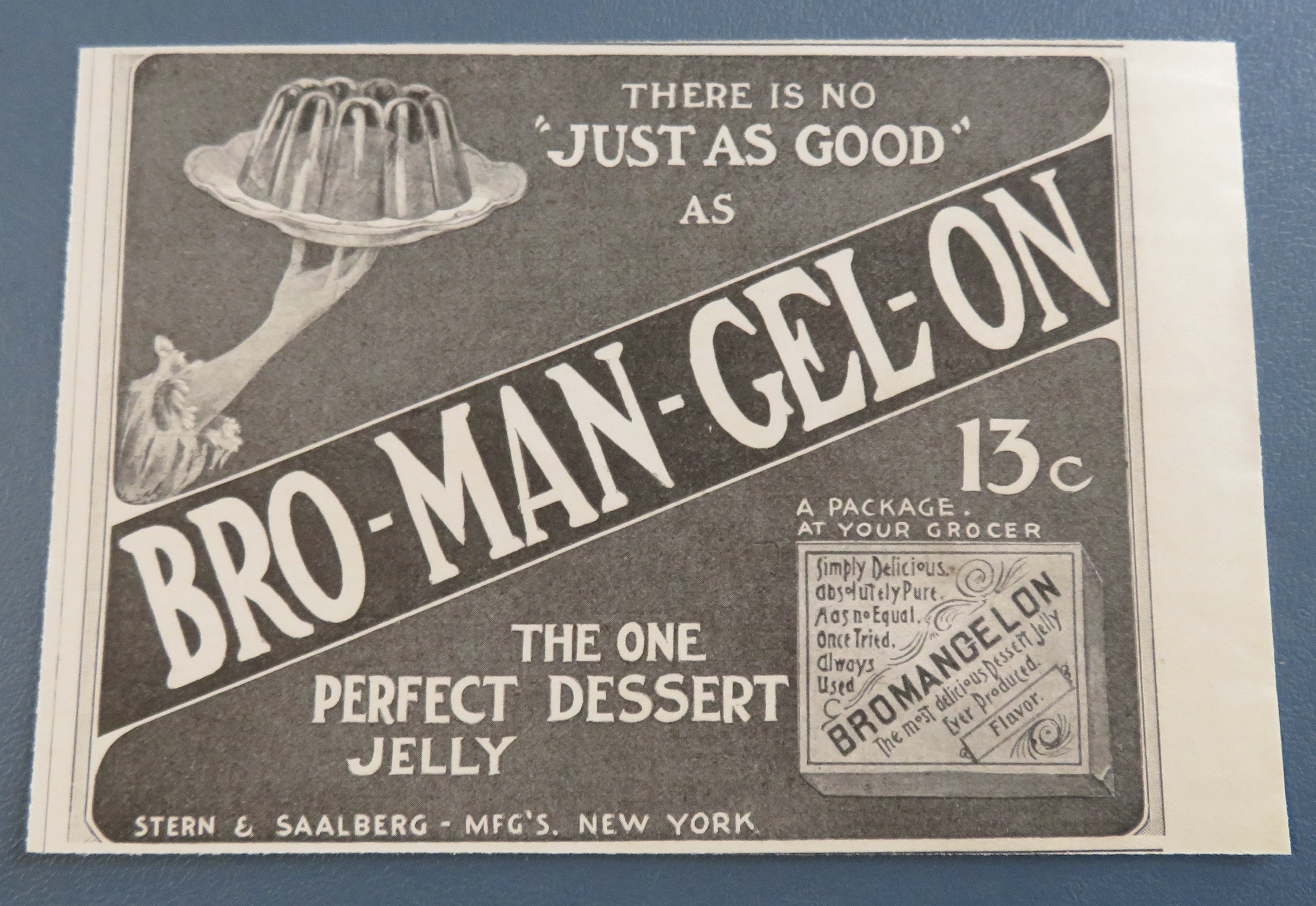 1904 Bro Man Gel On with Hand Holding Jell-O Mold