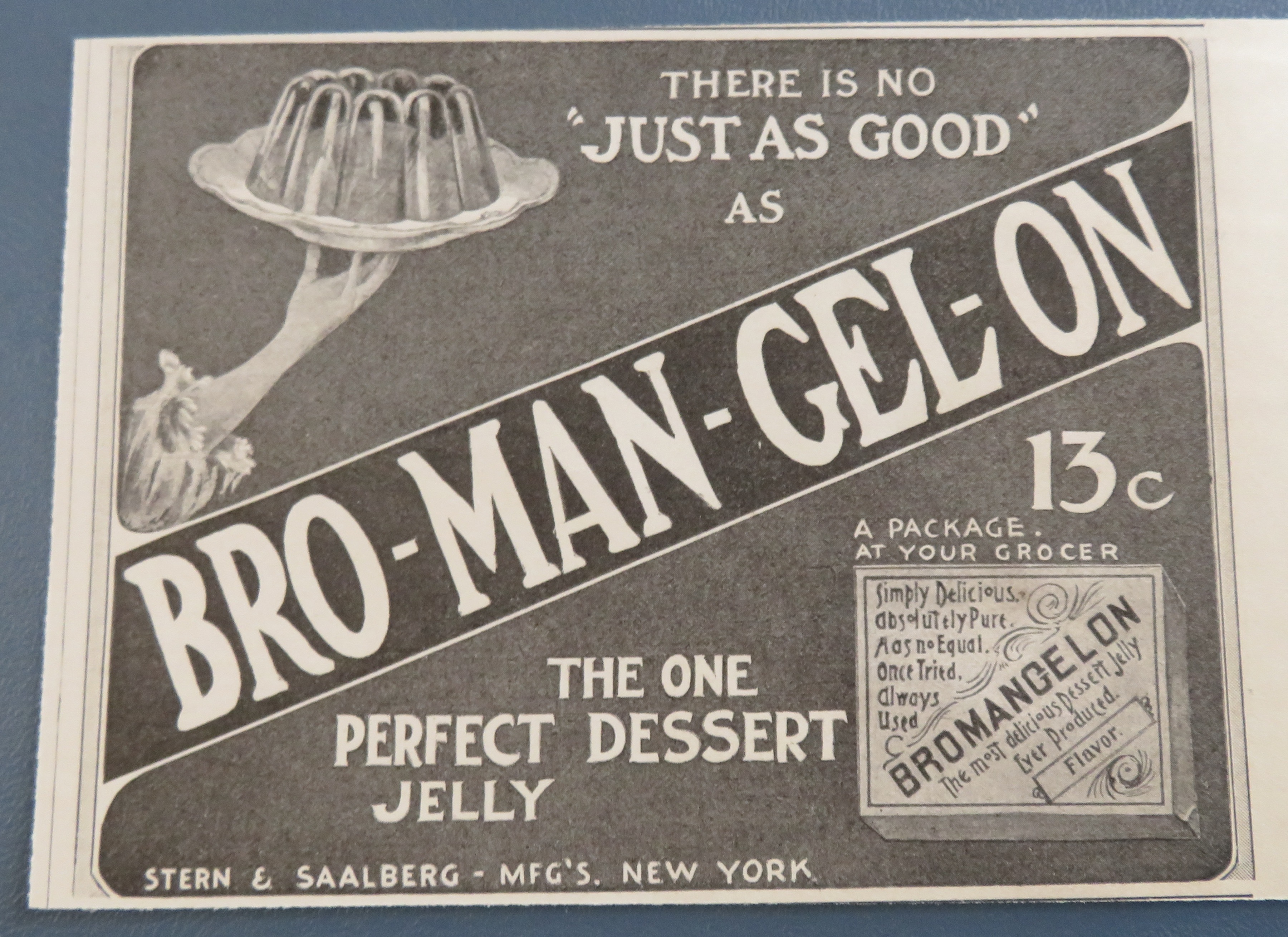1904 Bro Man Gel On with Hand Holding Jell-O Mold