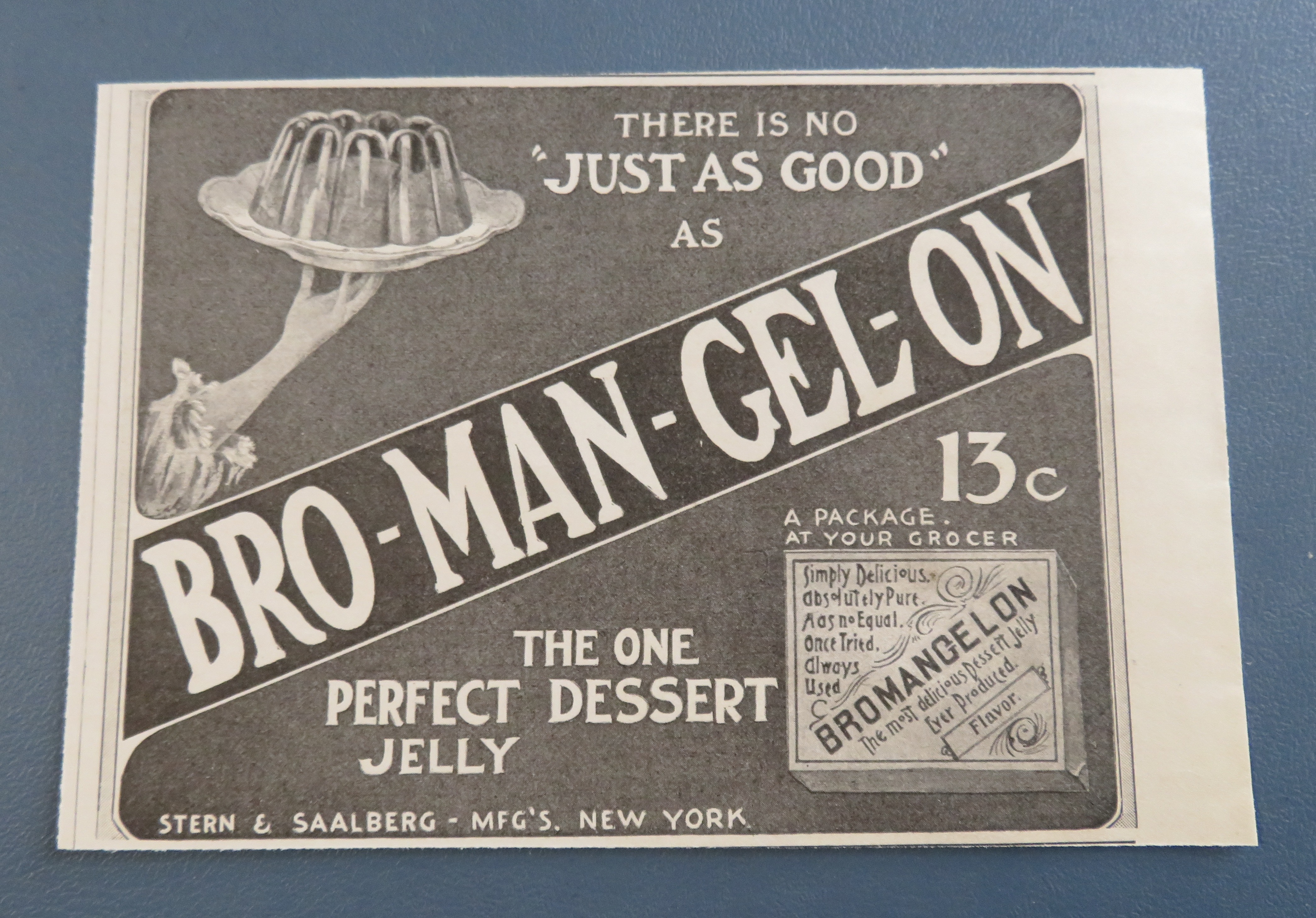 1904 Bro Man Gel On with Hand Holding Jell-O Mold