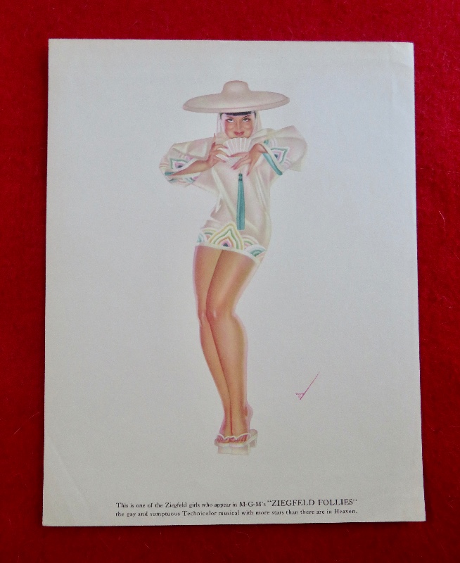 1940's Sexy George Petty Ziegfeld Follies Pin Up Girl Wearing A White Shirt While Wearing A White Sombrero