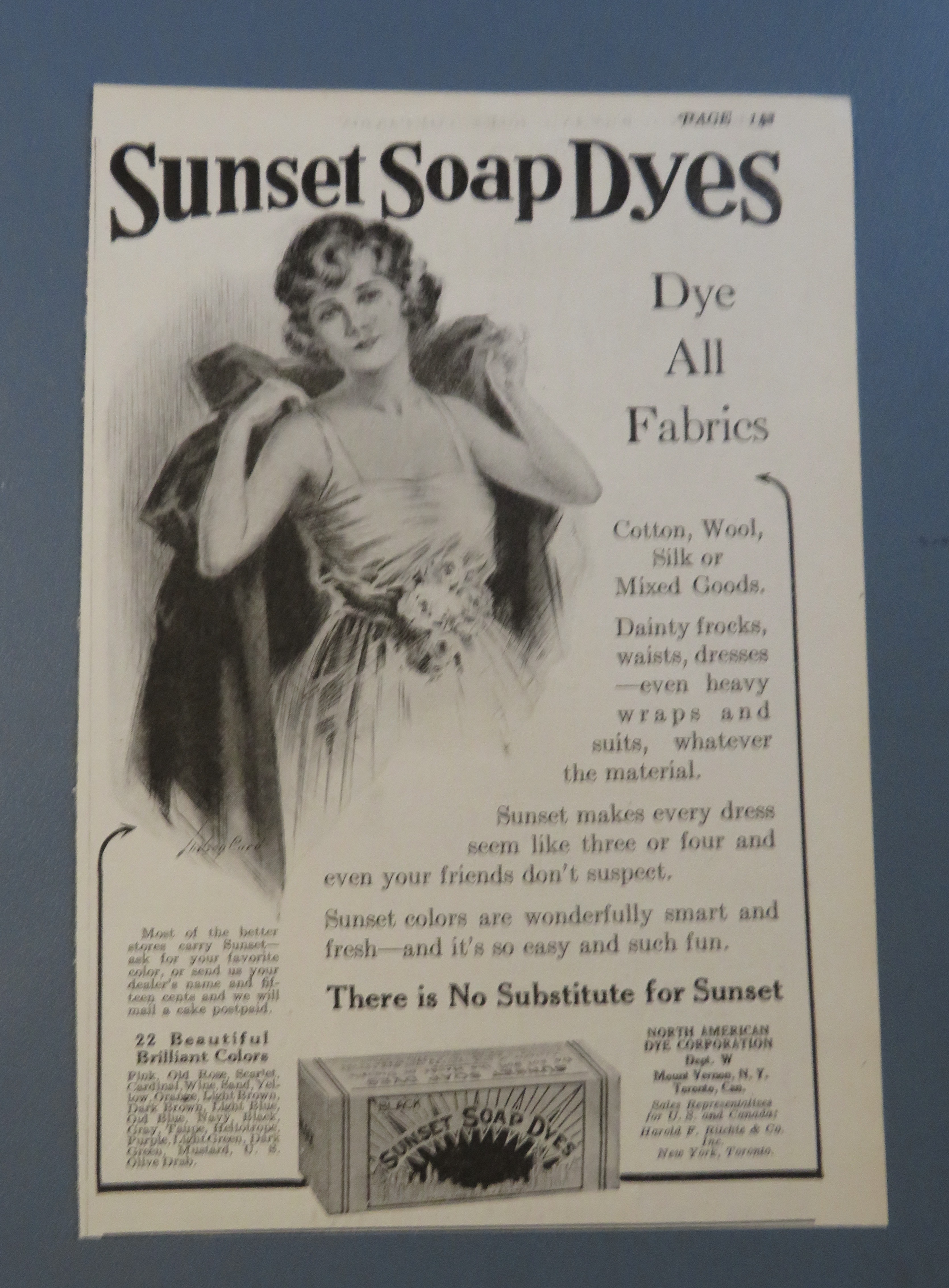 1920 Sunset Soap Dyes with Woman Putting On Her Coat