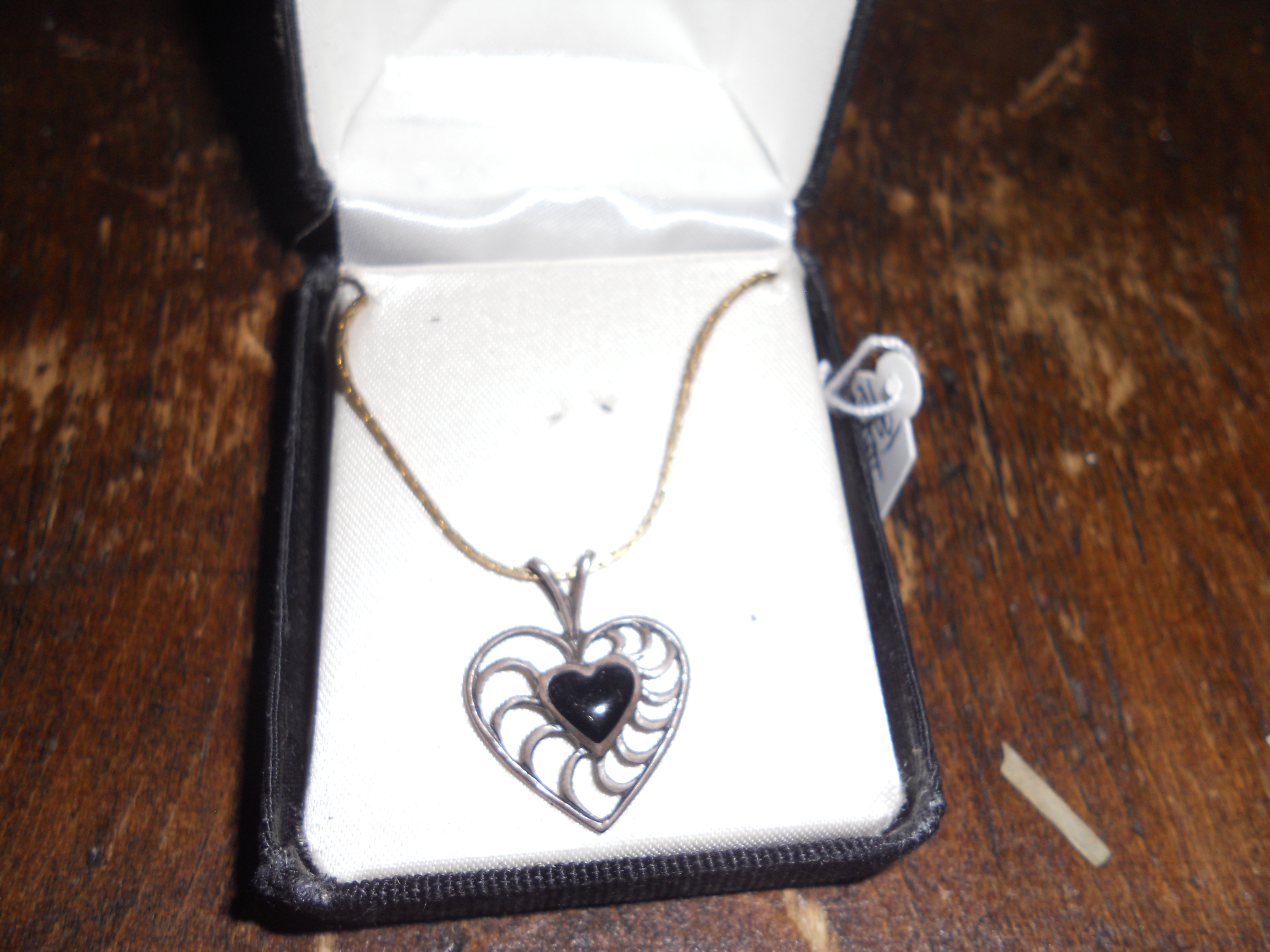 Sterling Silver Heart Necklace with Onyx