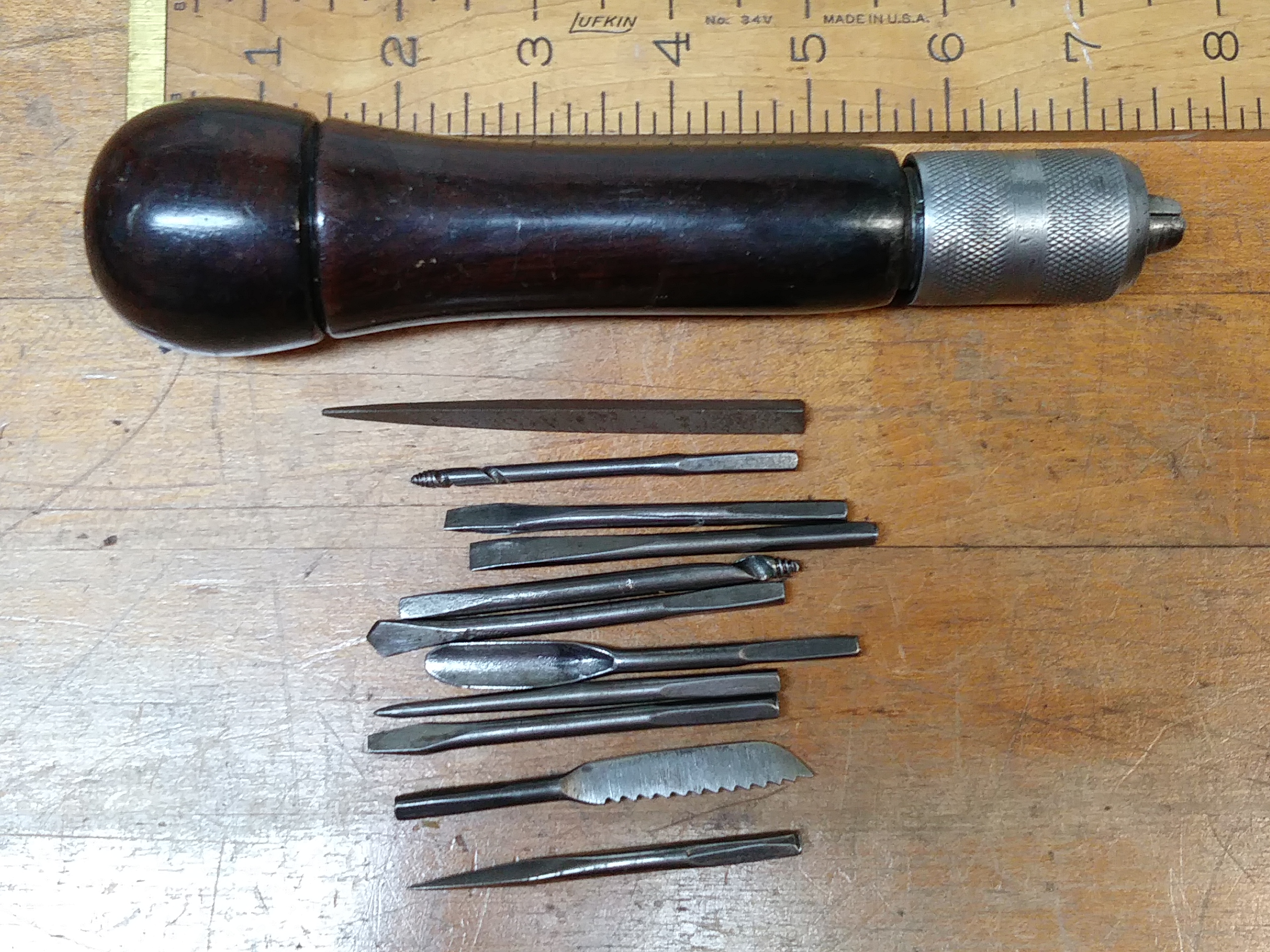 Millers Falls Tool handle Pat 1868 w/Various Bit