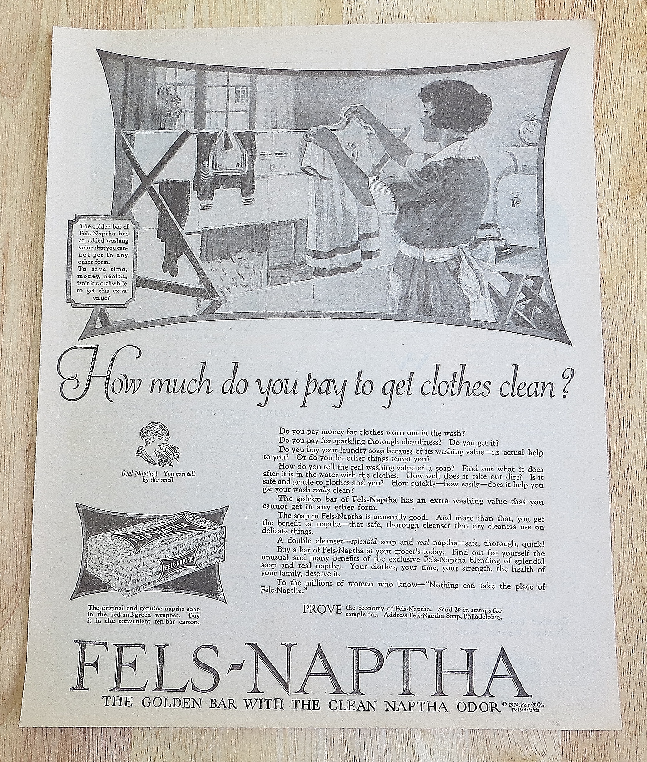 1924 Fels-Naptha Soap With Woman Doing Laundry
