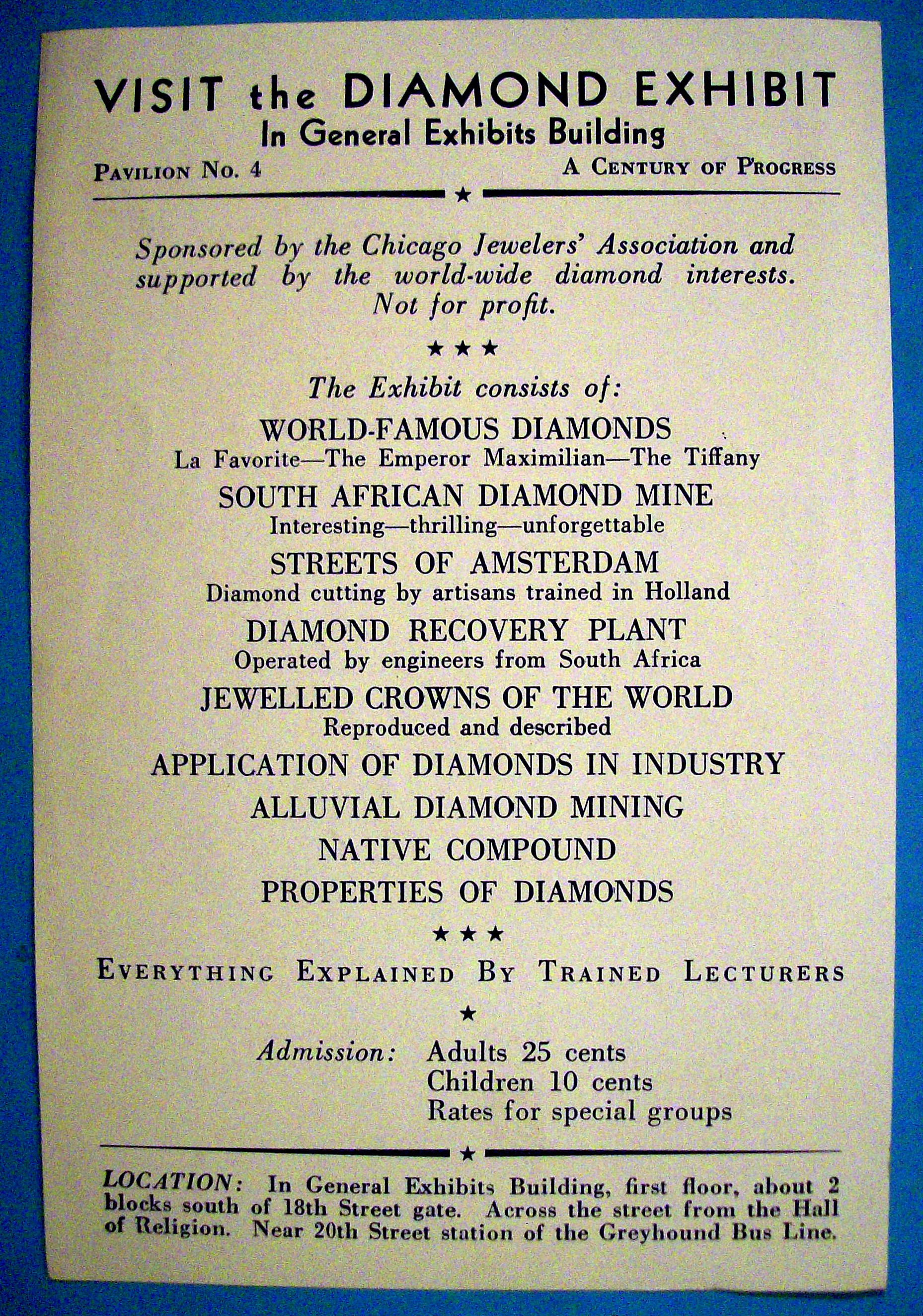 Diamond Exhibit Brochure (Chicago World's Fair)