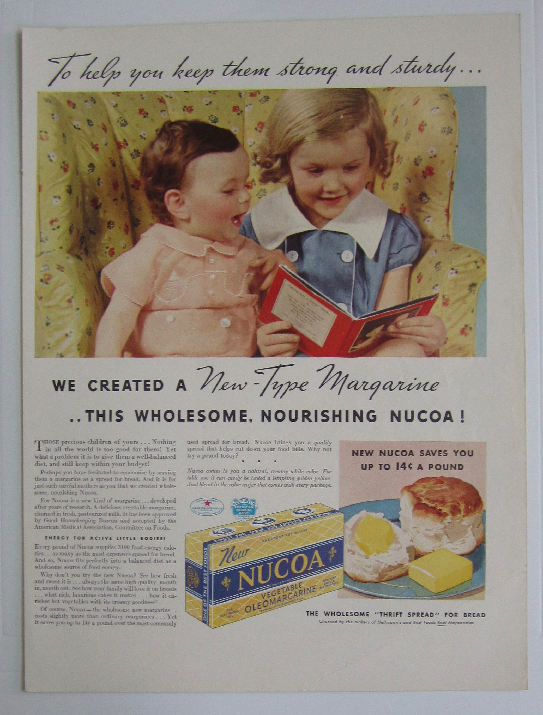 1937 Nucoa Margarine with Two Children Reading