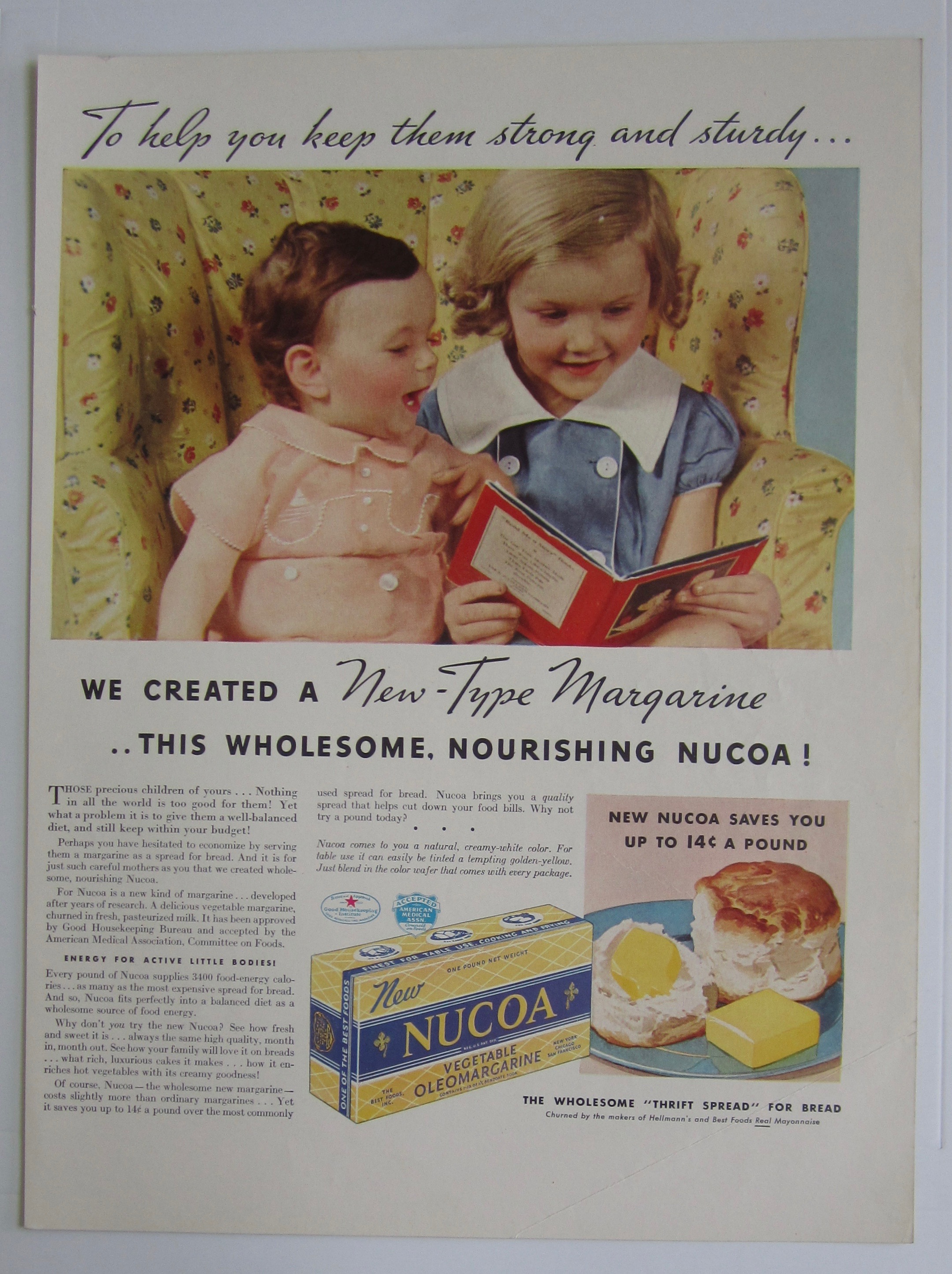 1937 Nucoa Margarine with Two Children Reading