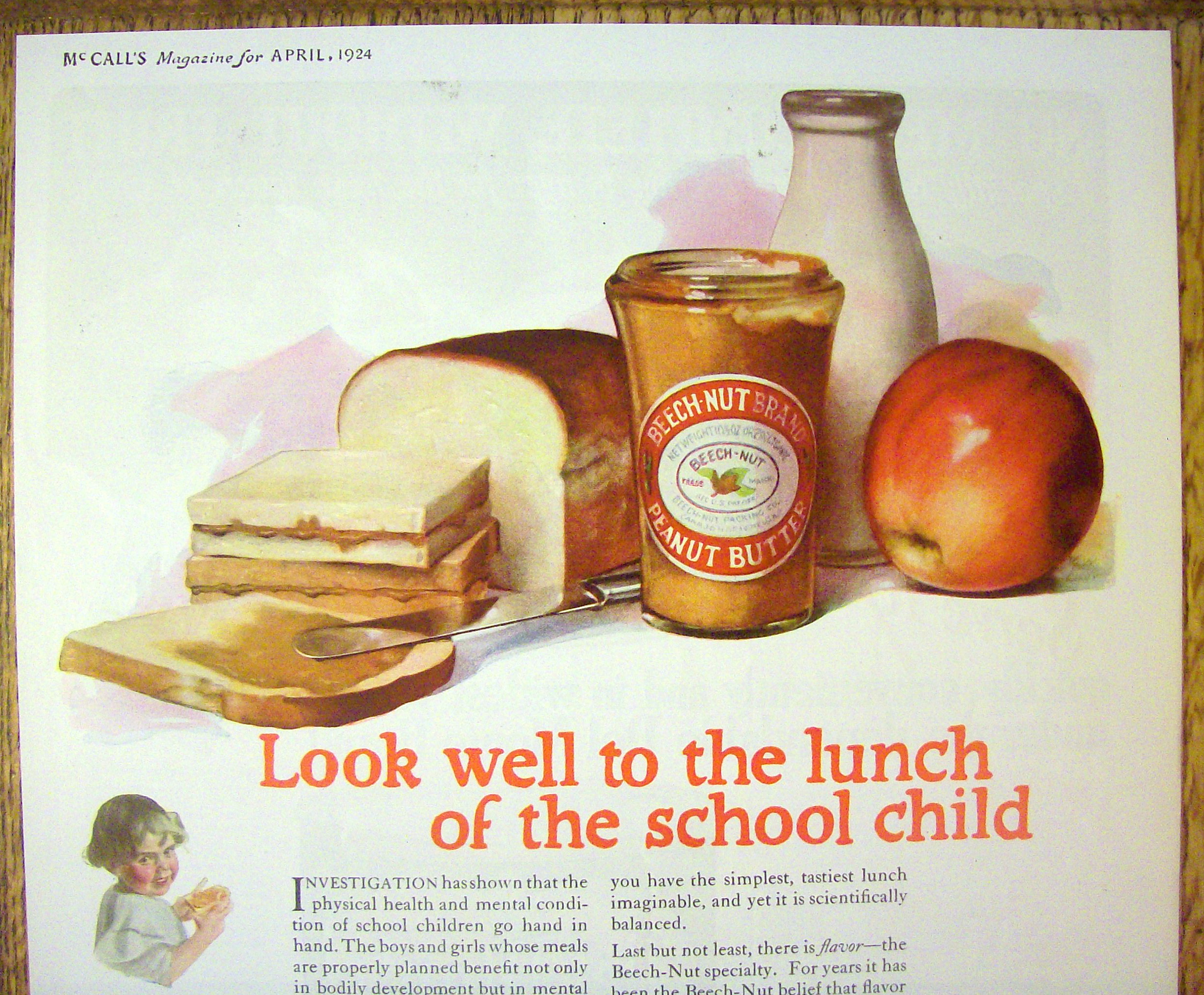 1924 Beech-Nut Peanut Butter w/ Sandwich, Milk & Apple