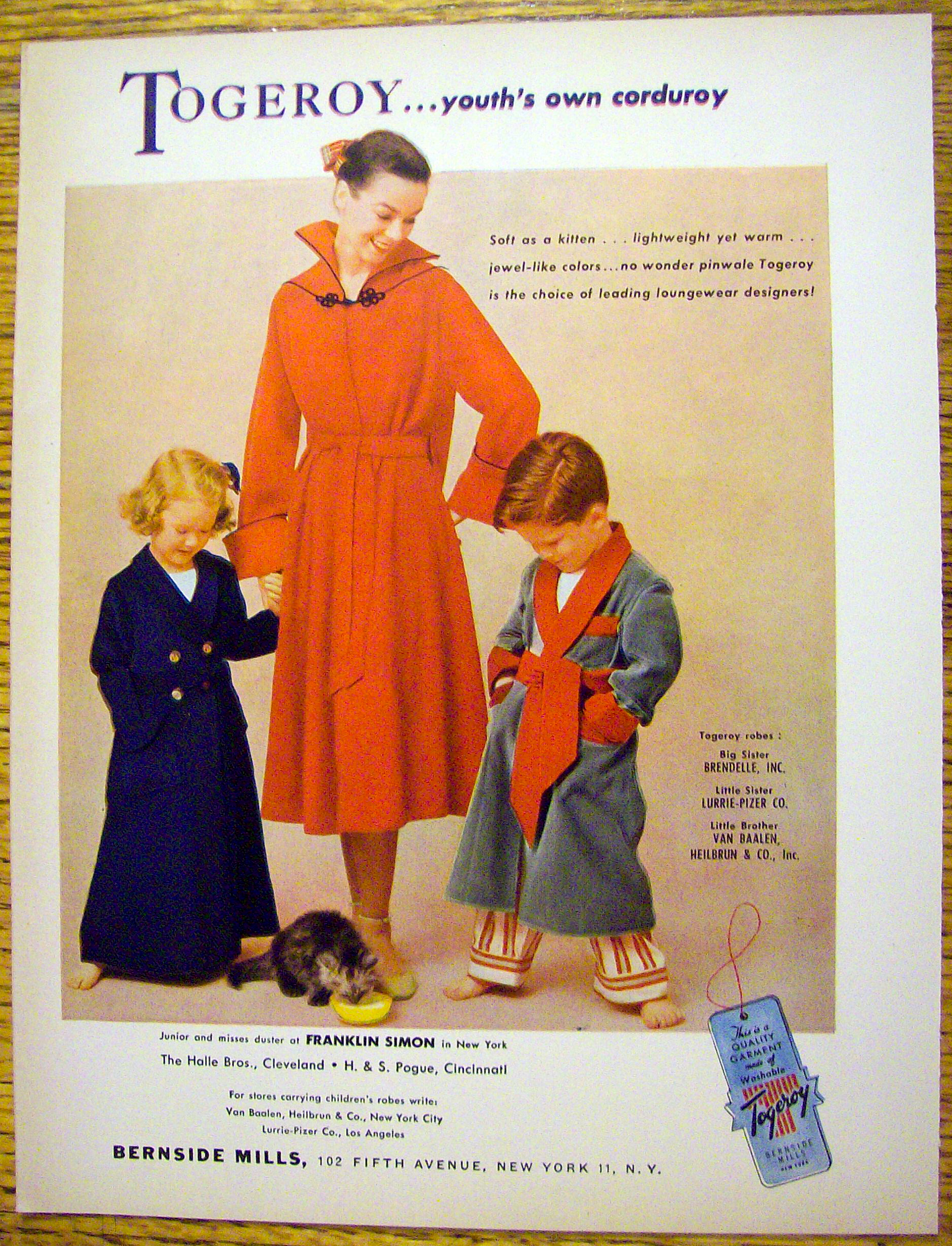 1951 Togeroy Corduroy with Woman & 2 Children
