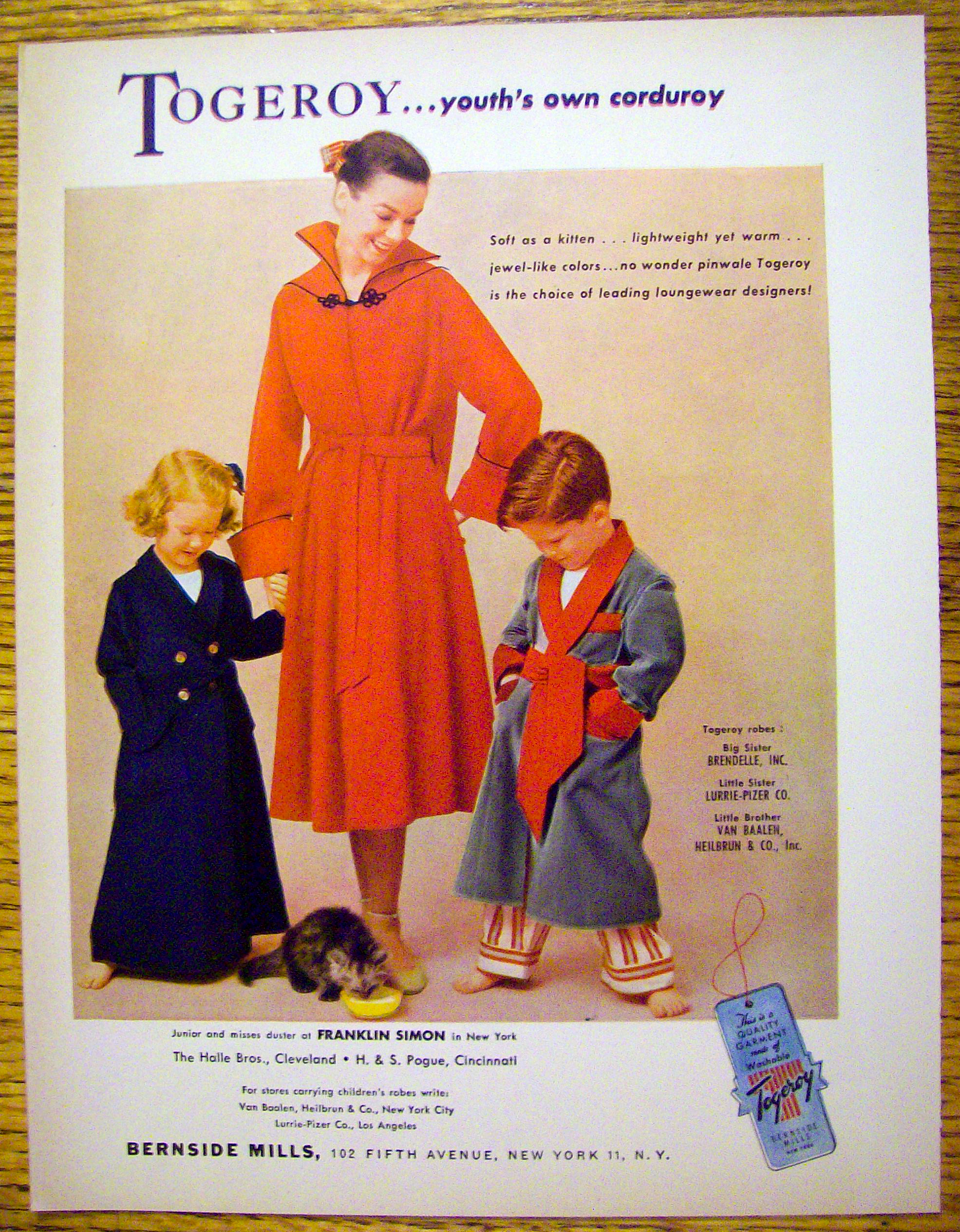 1951 Togeroy Corduroy with Woman & 2 Children