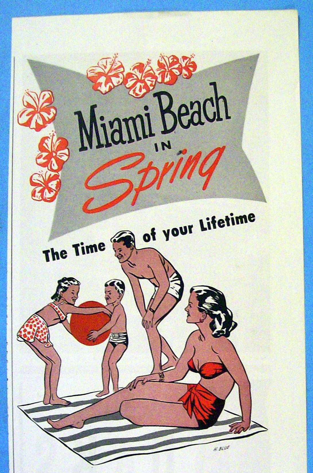 1949 Miami Beach with Family On The Beach