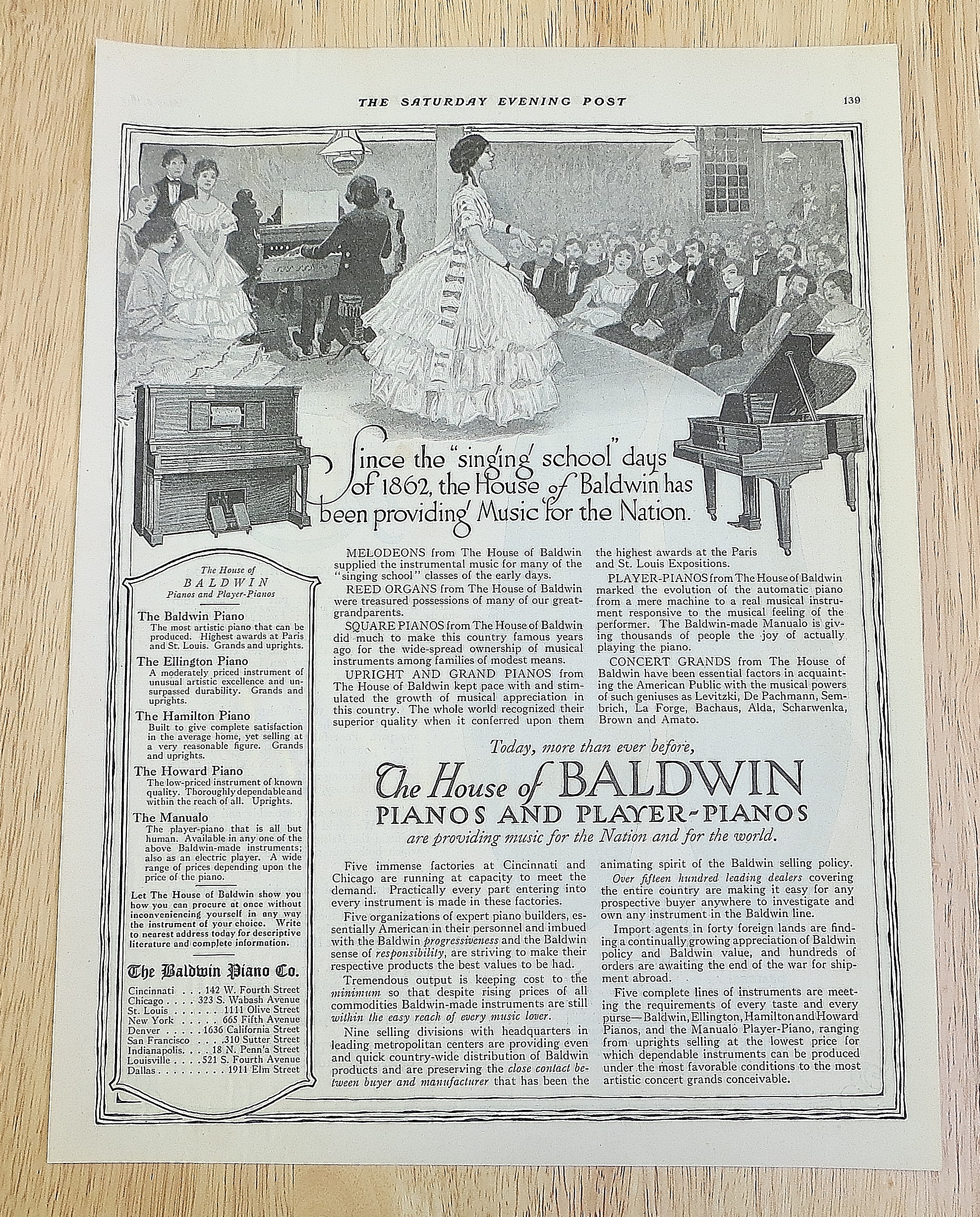 1918 Baldwin Pianos With Man Playing Piano