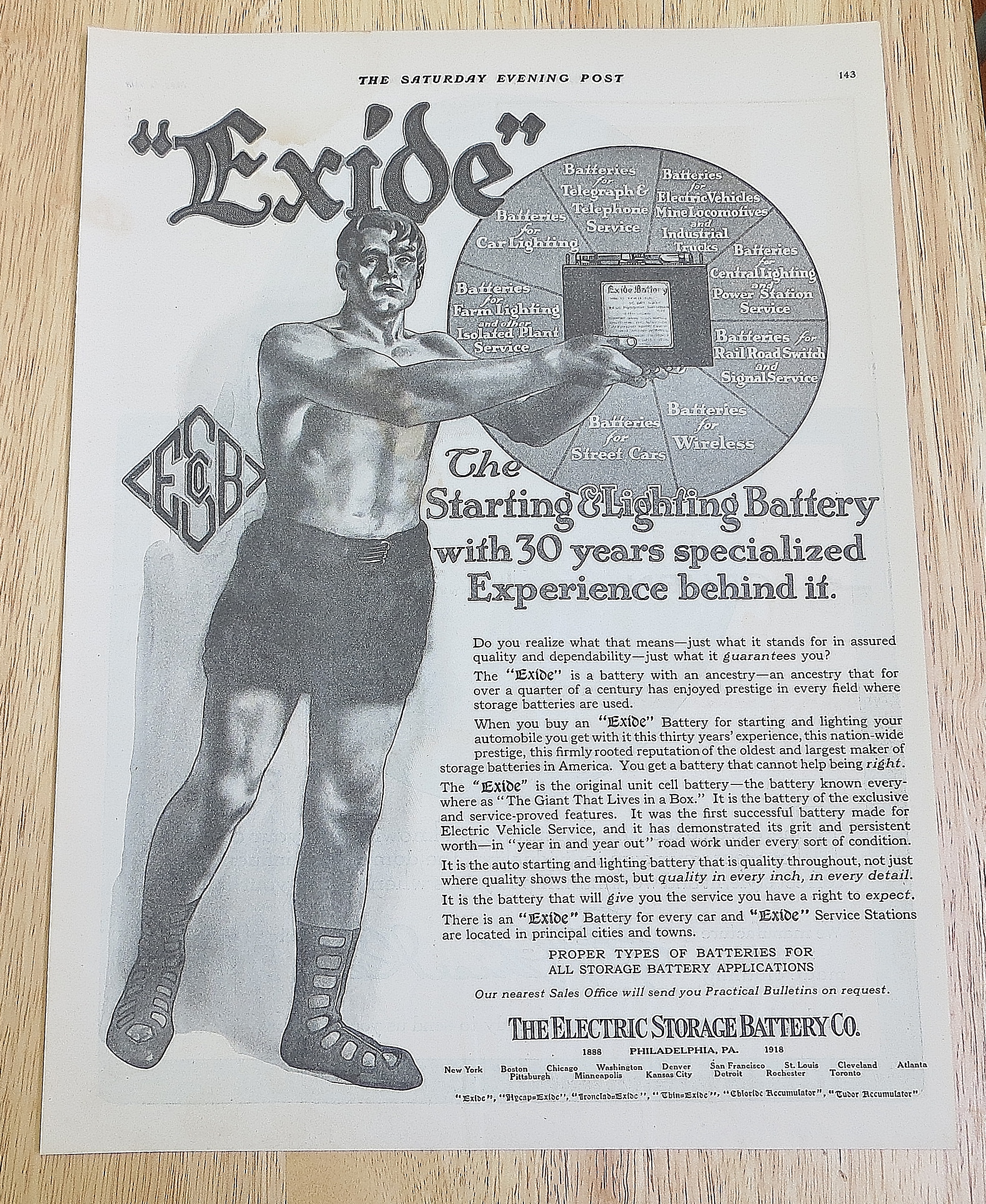 1918 Exide Battery With Man Holding Battery