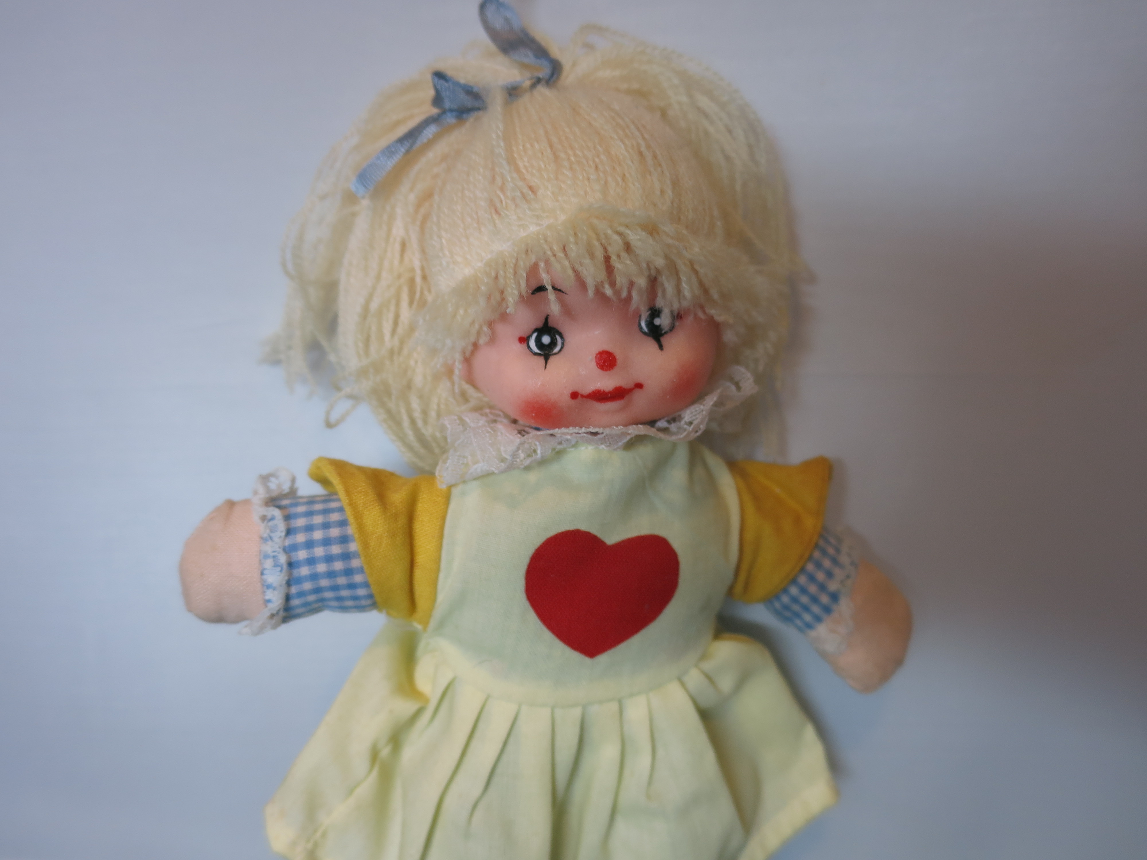 Clown Face Mop Hair doll with Heart 8 3/4 inch