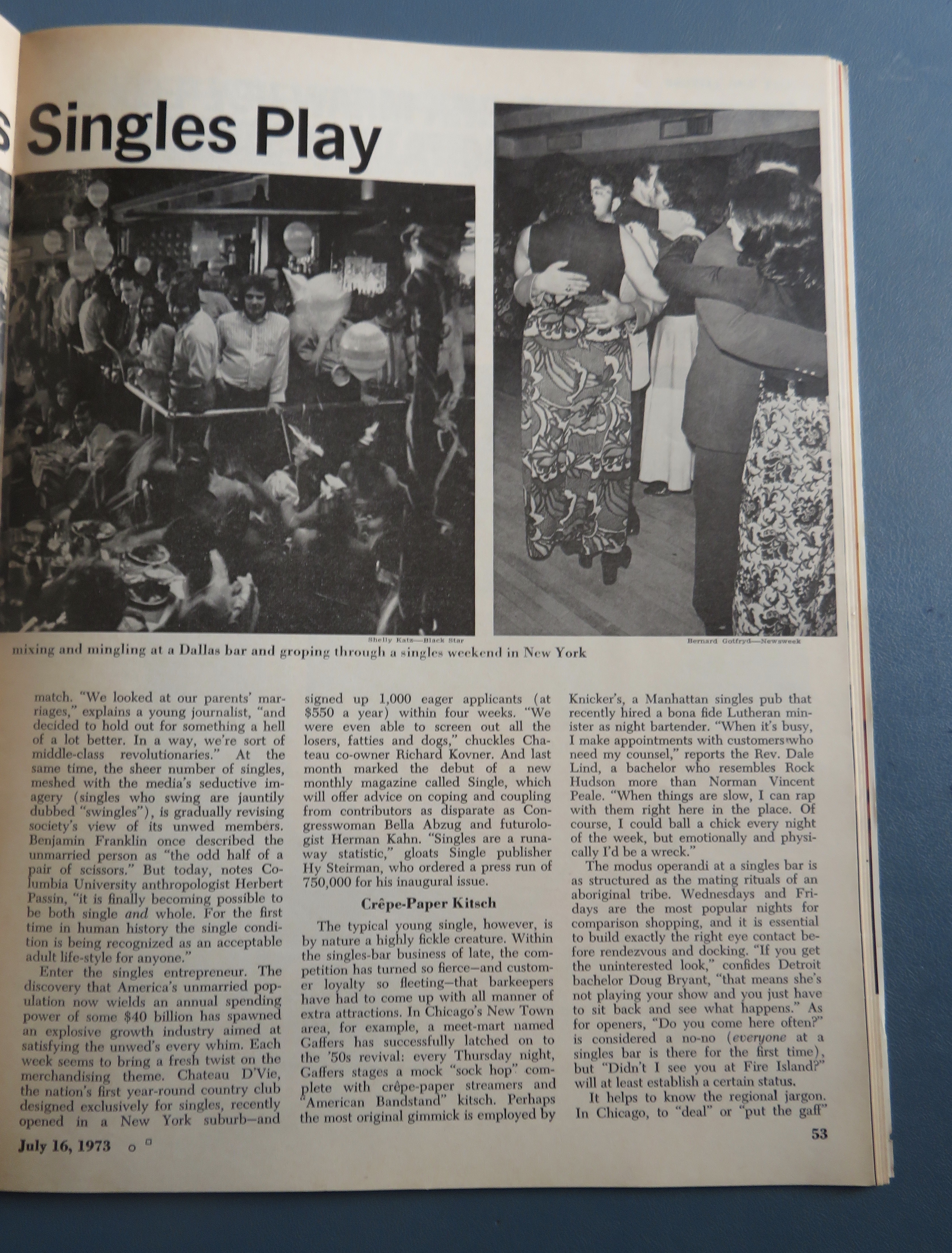 Newsweek Magazine July 16, 1973 Games Singles Play