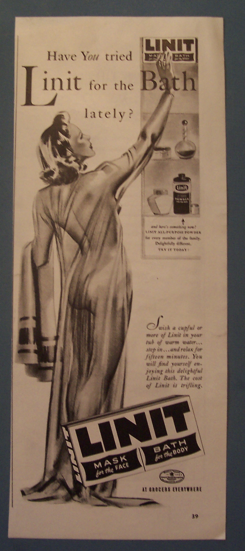 Vintage Ad: 1940 Linit Bath