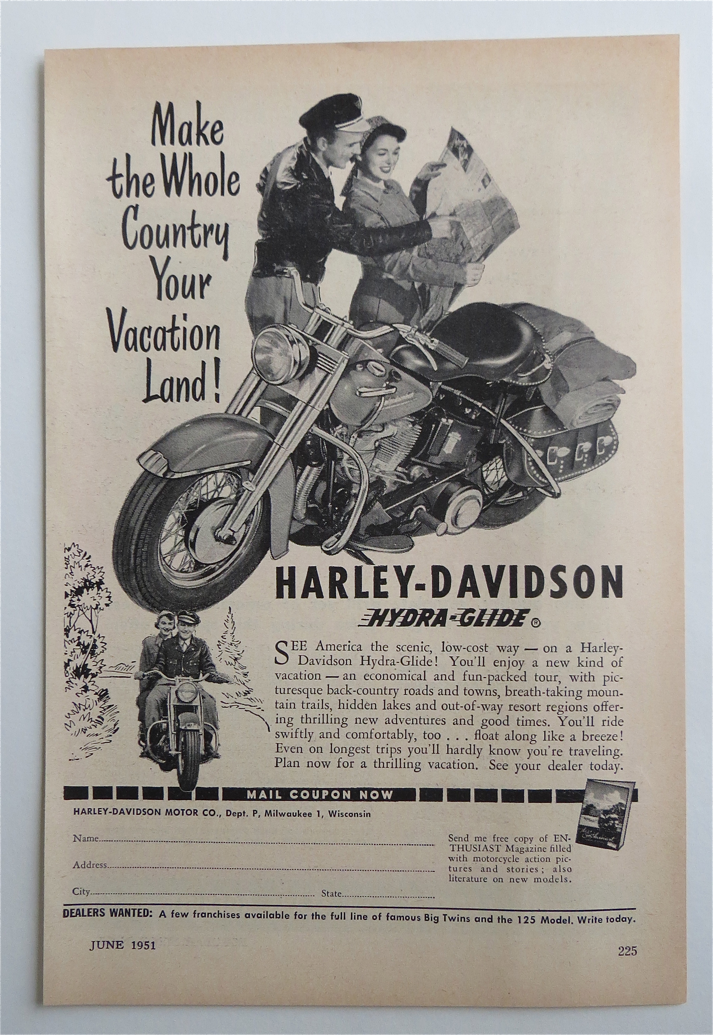 1951 Harley Davidson Hydra Glide Motorcycle w/Man & Gal