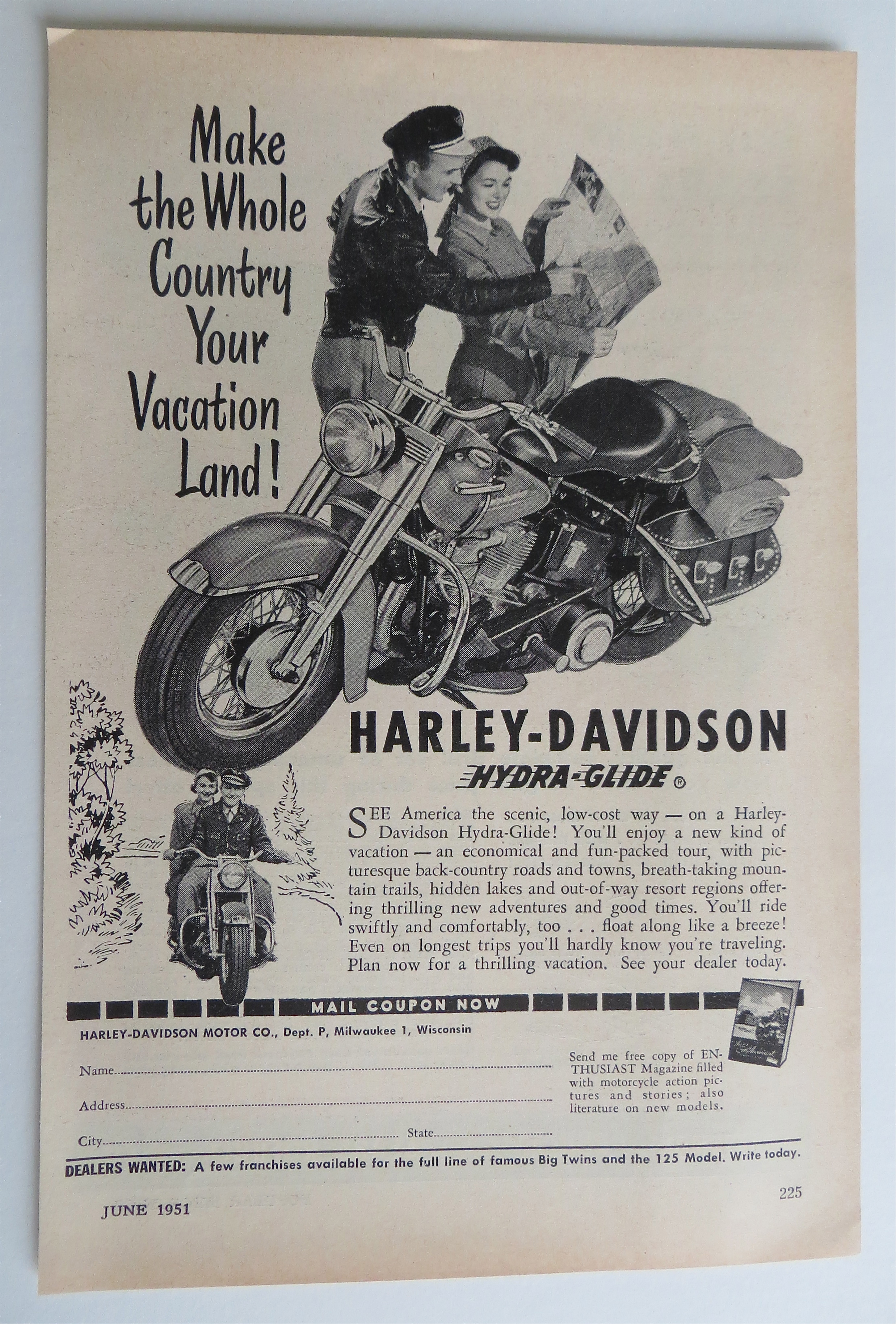 1951 Harley Davidson Hydra Glide Motorcycle w/Man & Gal