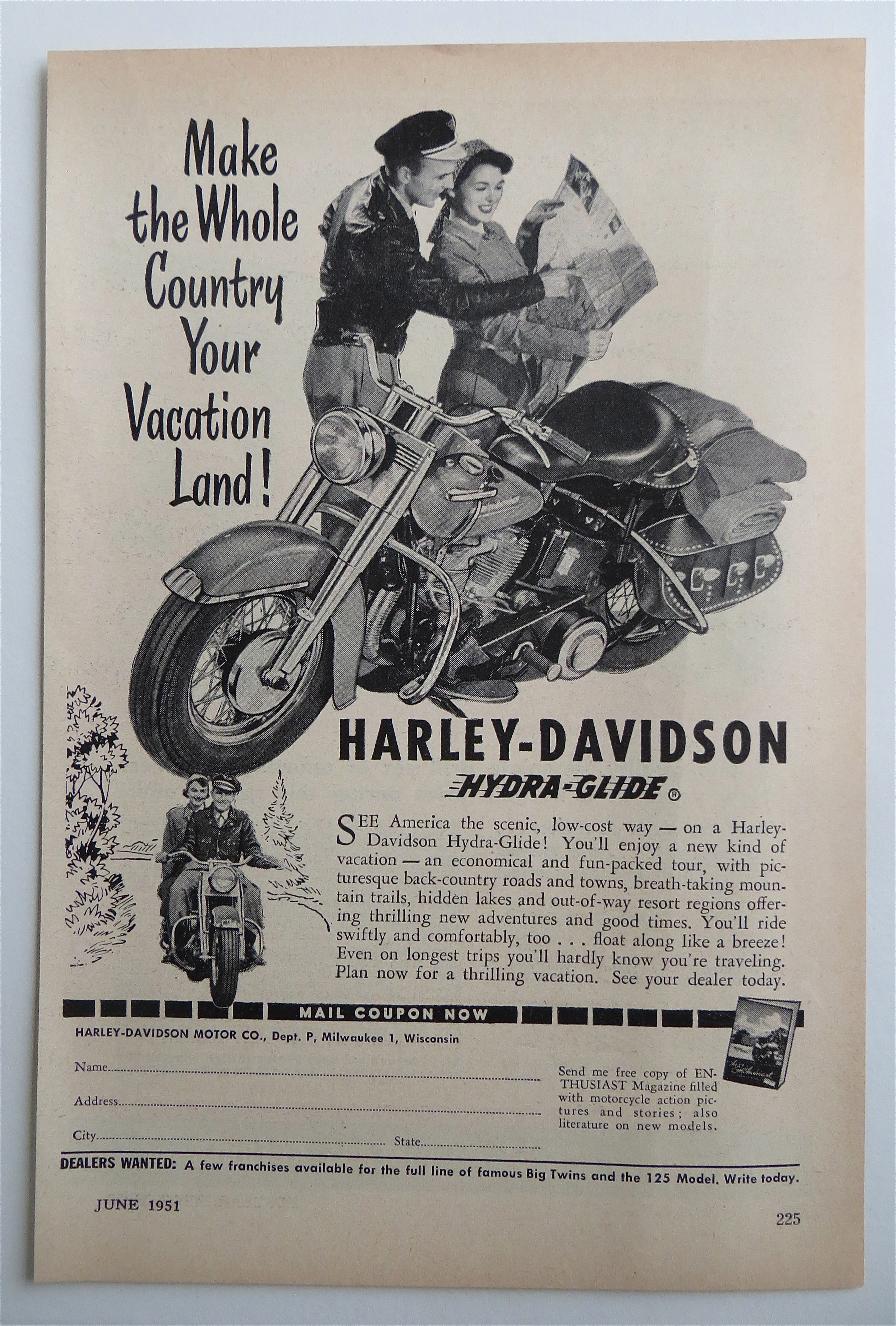 1951 Harley Davidson Hydra Glide Motorcycle w/Man & Gal