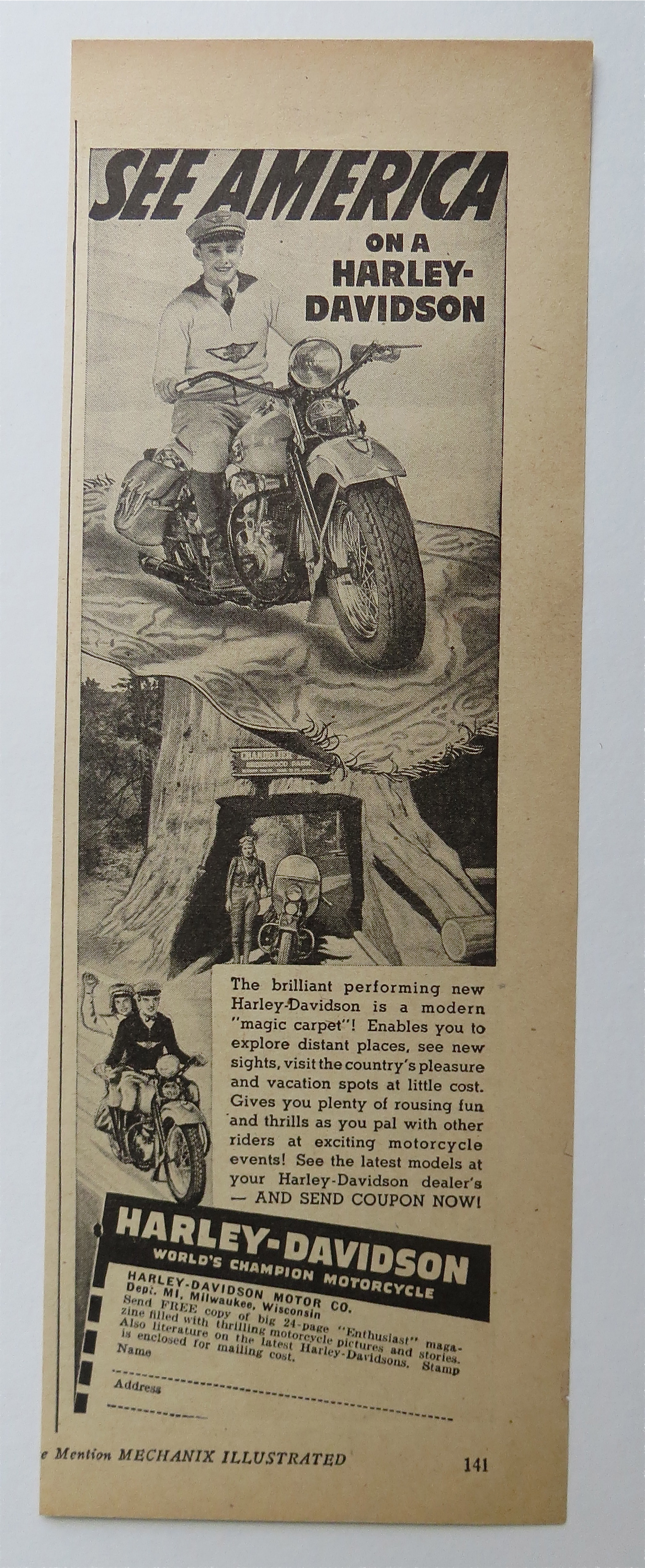 1941 Harley Davidson Motorcycle with Man Sitting