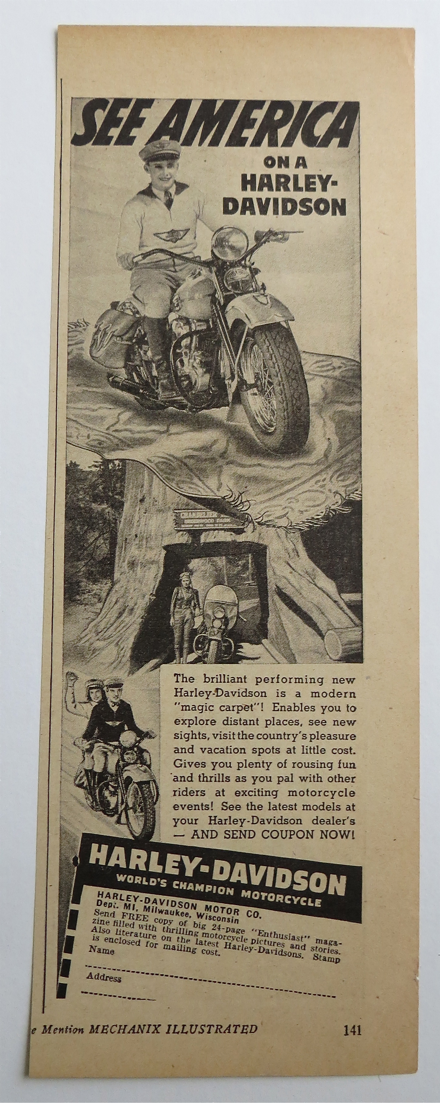 1941 Harley Davidson Motorcycle with Man Sitting