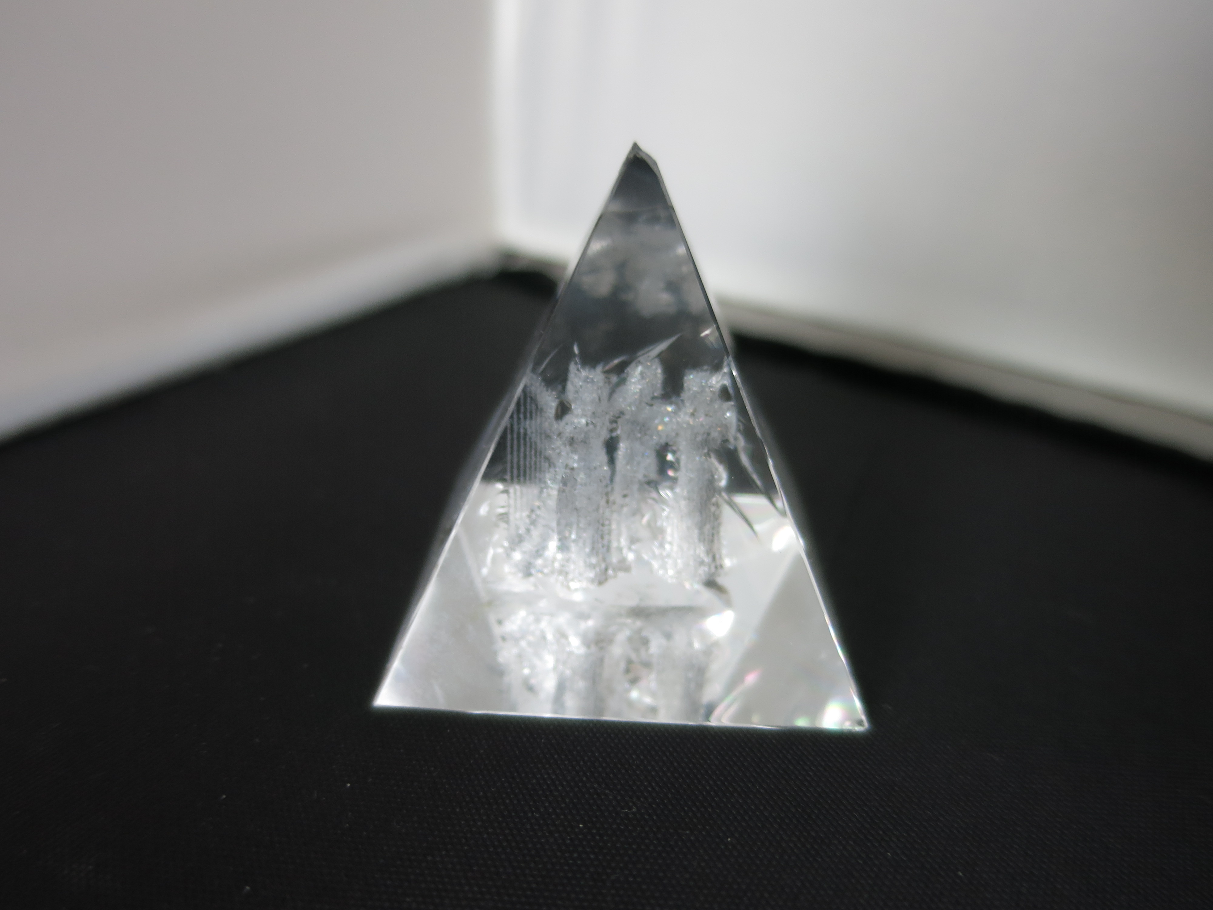 3 D Laser Paperweight Crystal Pyramid Angles Harp