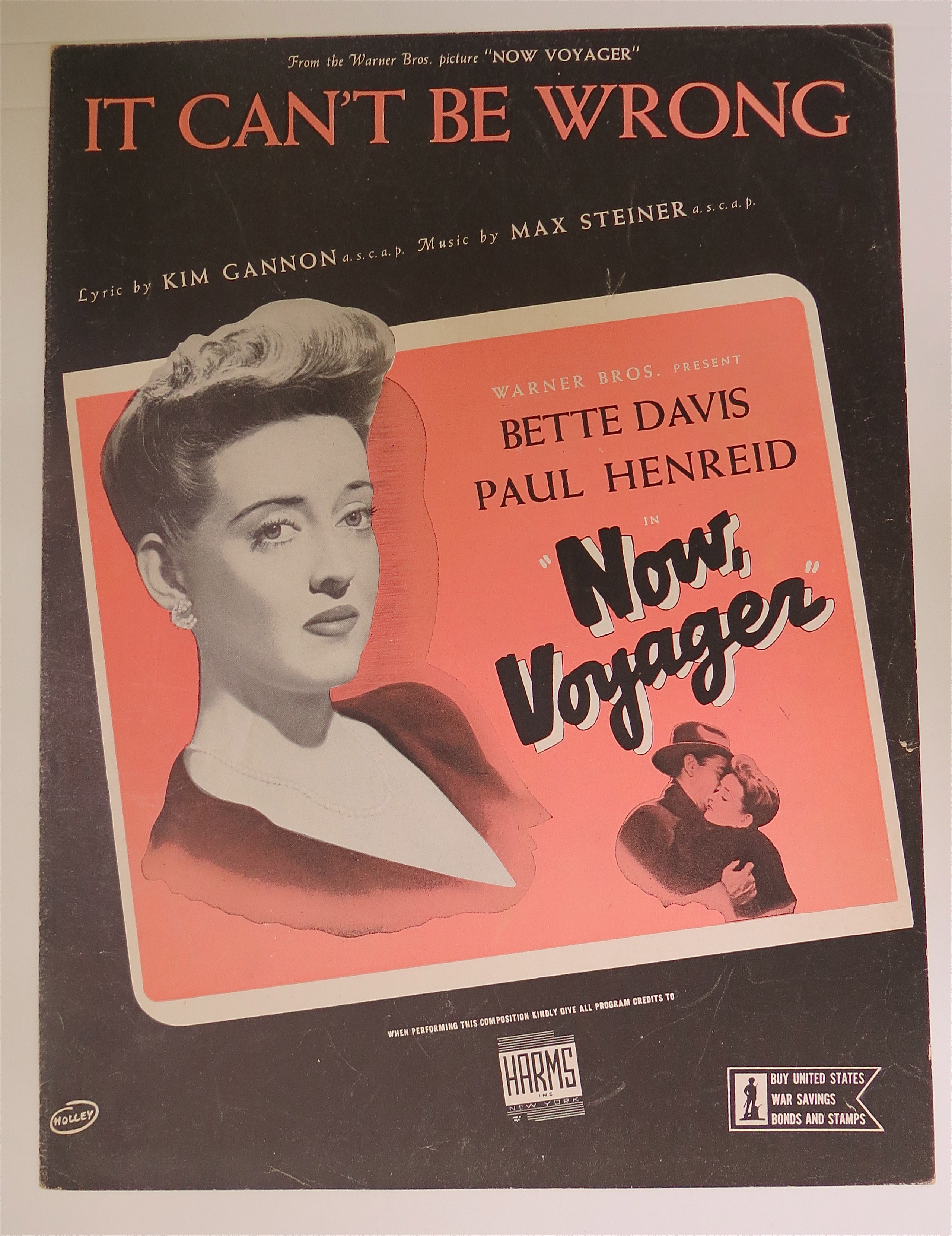 Sheet Music For 1942 It Can't Be Wrong w/Bette Davis