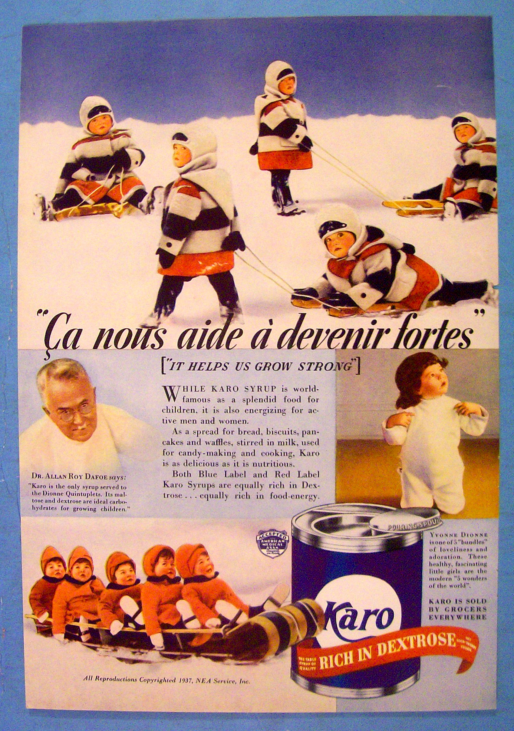 1937 Karo Syrup with the Dionne Quintuplets