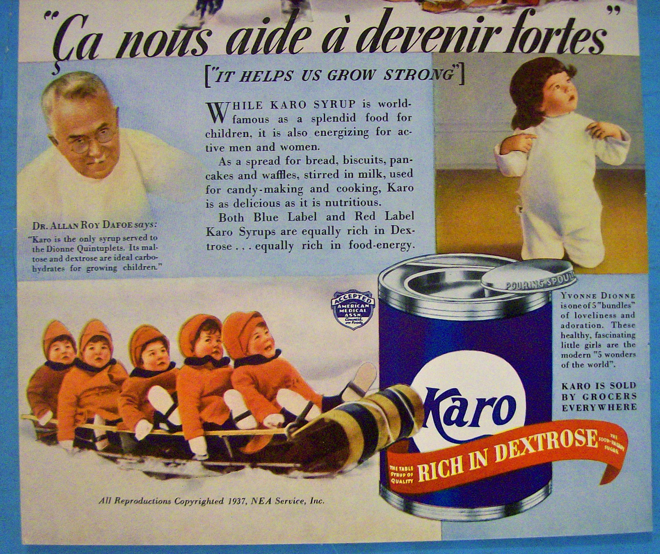 1937 Karo Syrup with the Dionne Quintuplets
