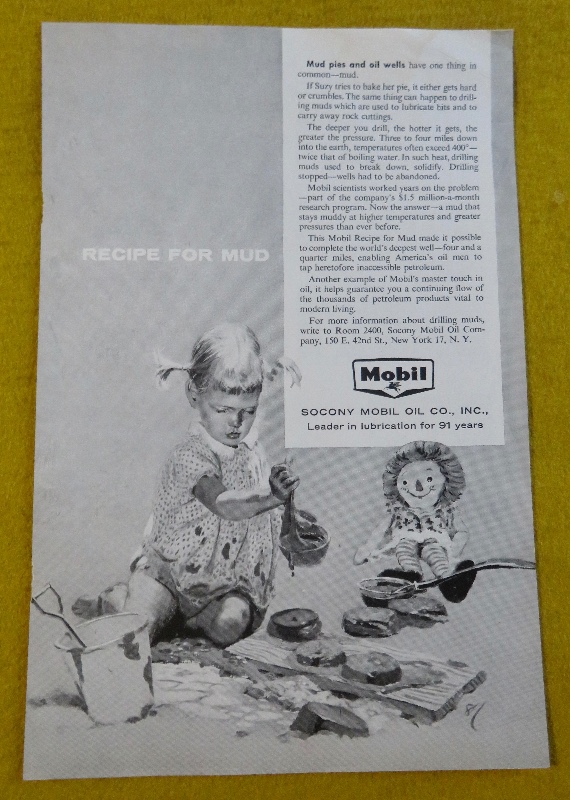 1957 Socony Mobil Oil Company with Little Girl Making Mud Pies