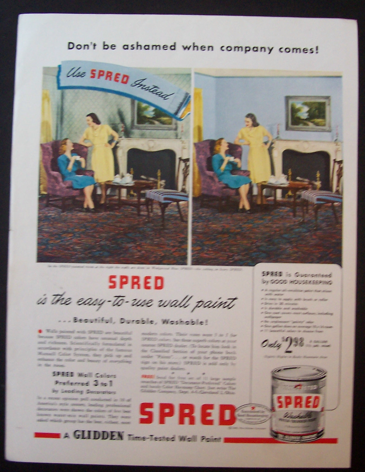 1945  Glidden  Spred  Washable  Paint