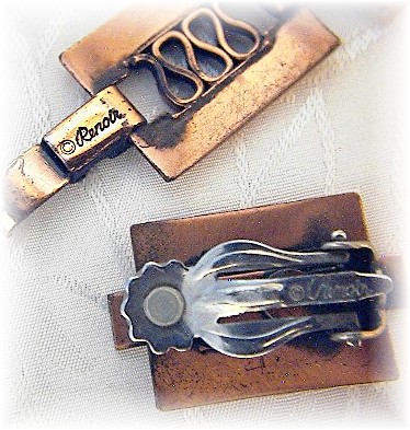 SignedRenior Copper Bracelet & Clip Earrings