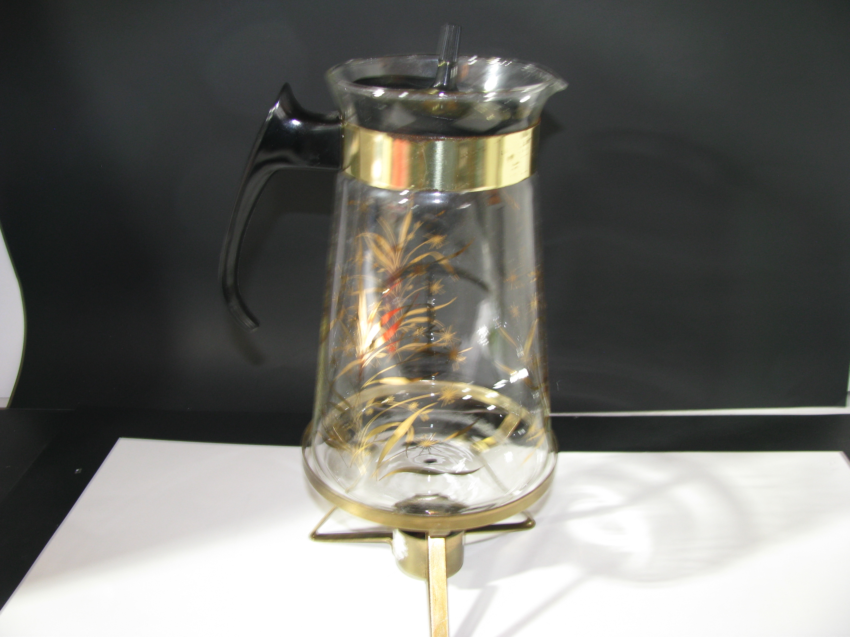 Vintage Pyrex Golden Leaf Carafe 8 Cup with Burner