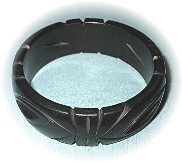 Bakelite Carved Black Bangle Bracelet 7/8 inch Wide