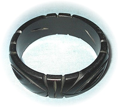 Bakelite Carved Black Bangle Bracelet 7/8 inch Wide