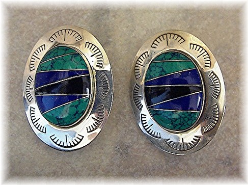 Native American Sterling Silver Malachite Inlay Lapis C