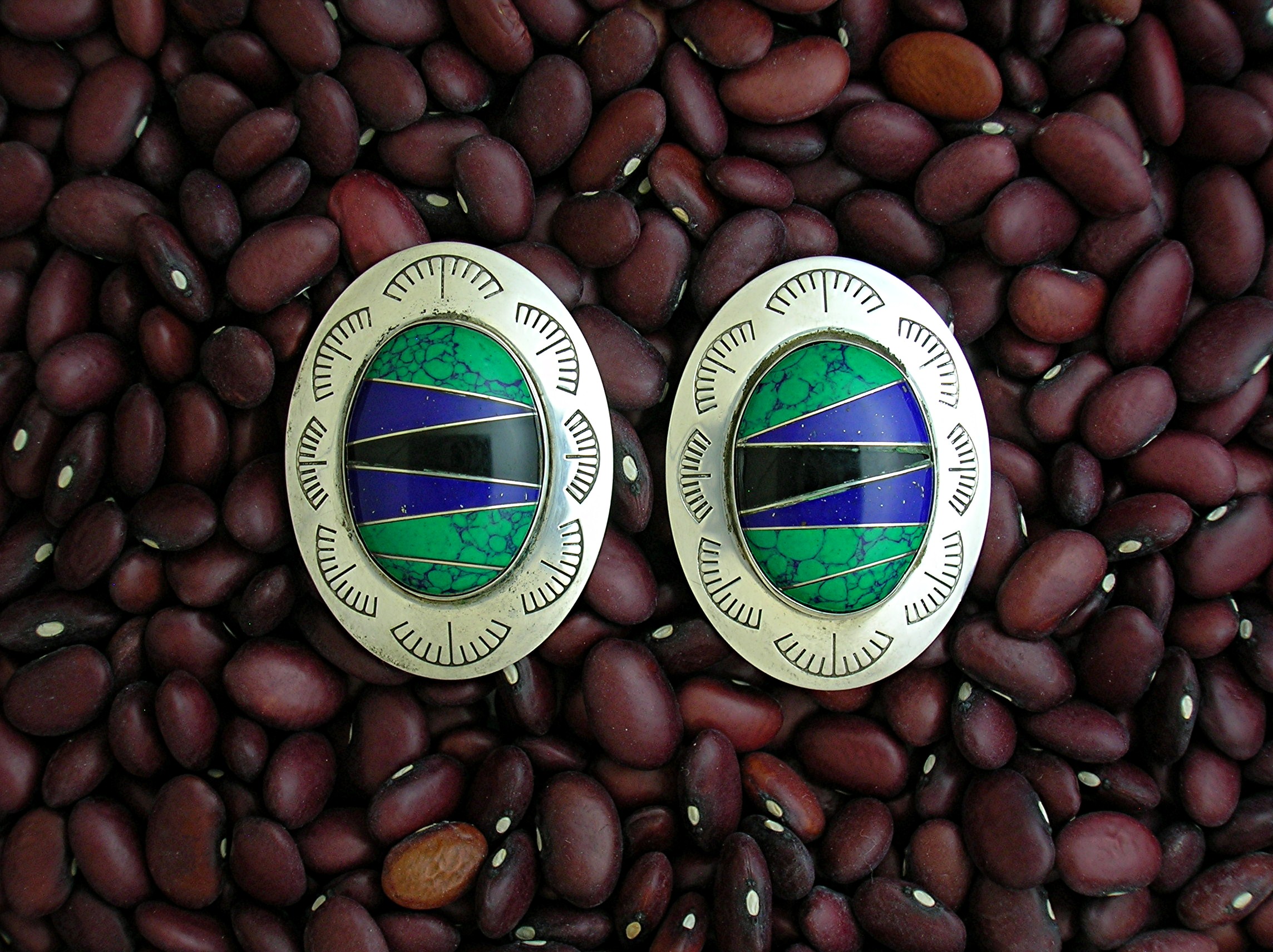 Native American Sterling Silver Malachite Inlay Lapis C