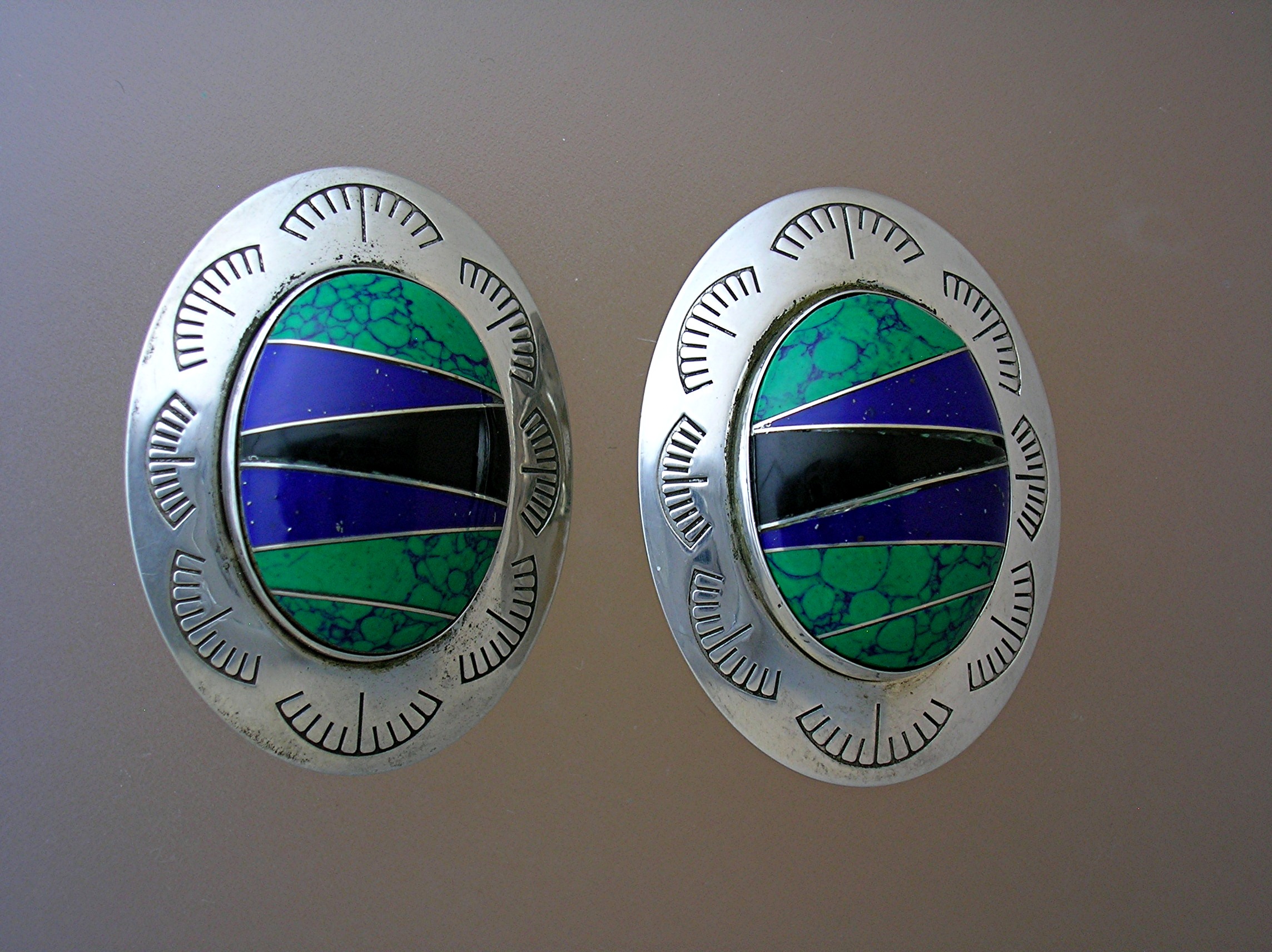 Native American Sterling Silver Malachite Inlay Lapis C