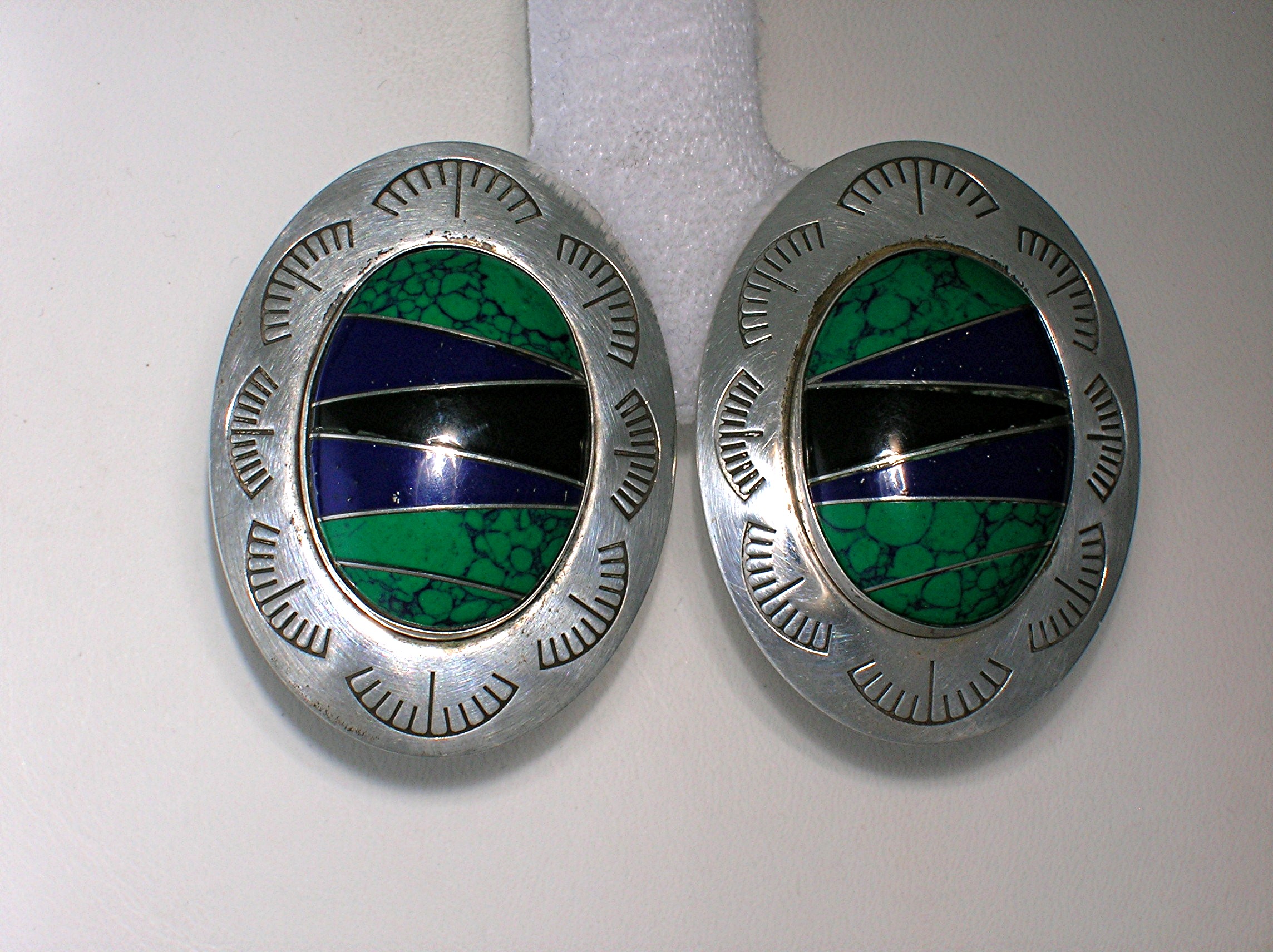 Native American Sterling Silver Malachite Inlay Lapis C