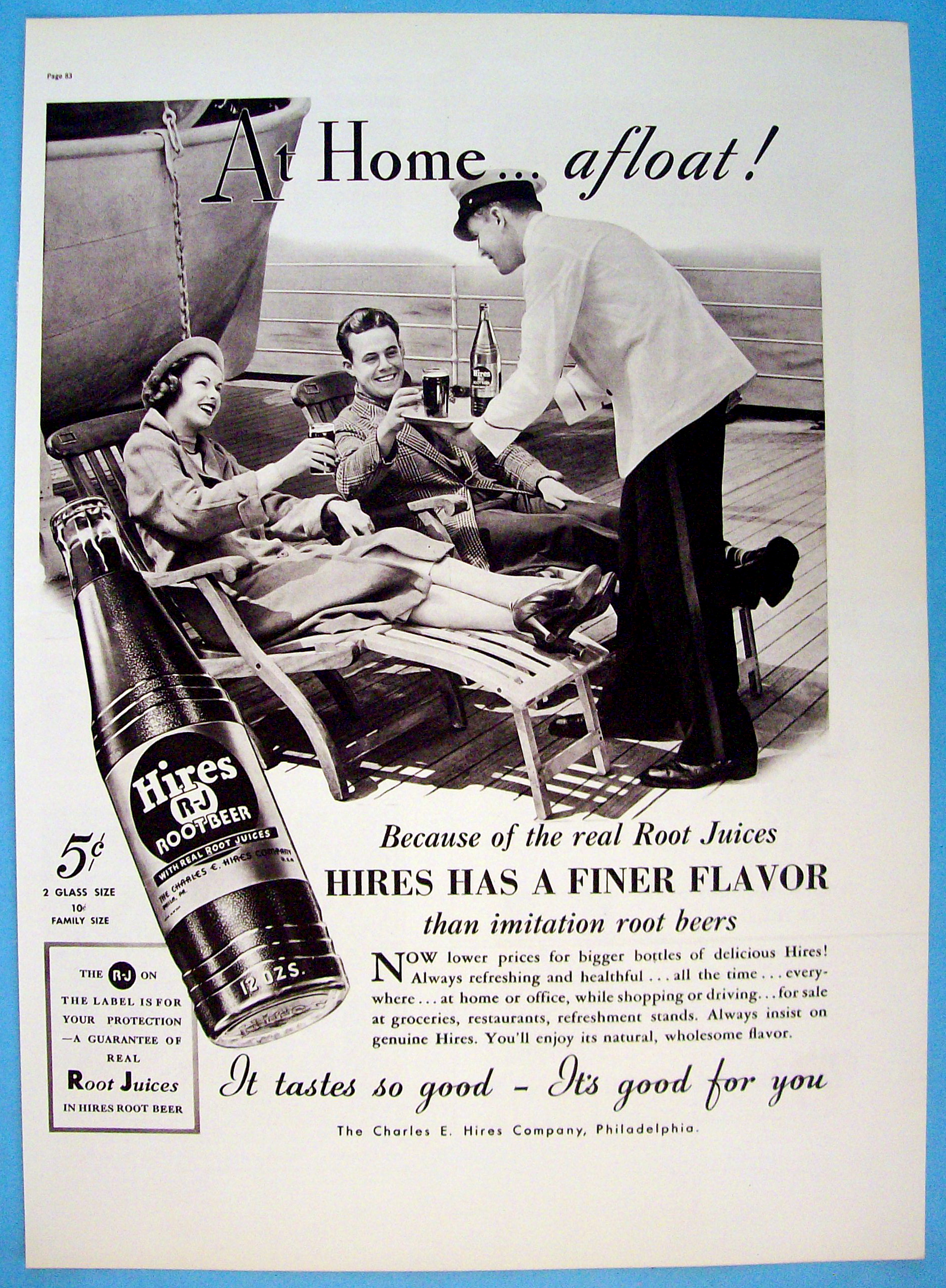 1937 Hires Root Beer w/Waiter Serving Man & Woman