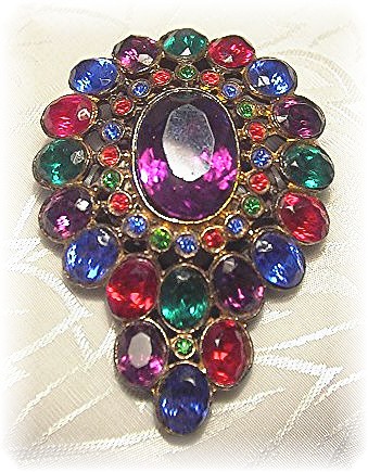 Dress Clip Ruby Amethyst Sapphire Emerald 40s
